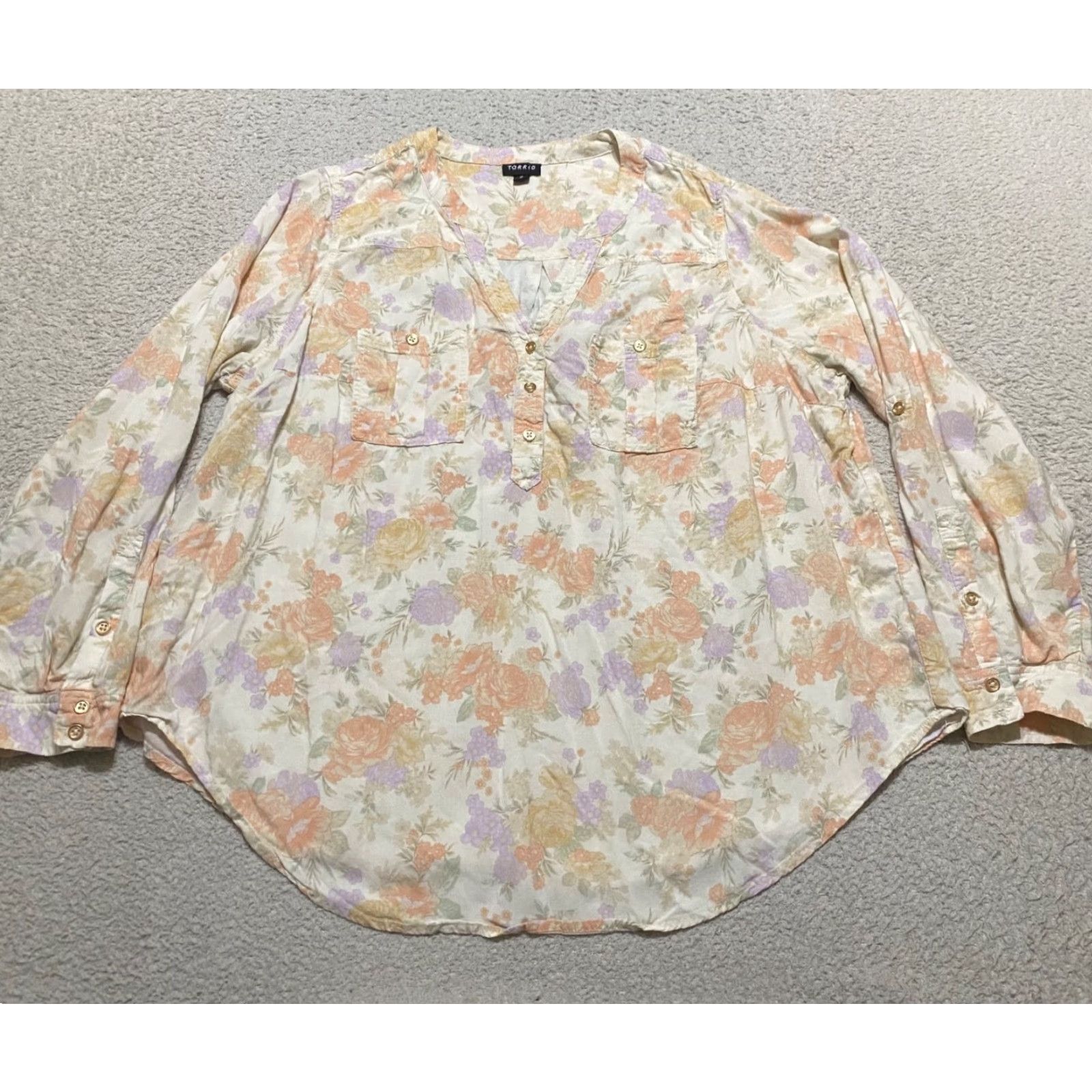 Torrid Torrid Shirt 2X V-Neck Long Sleeve Multicolor Floral Blouse Womens Plus Size XXL / US 16-18 / IT 52-54 - 2 Thumbnail