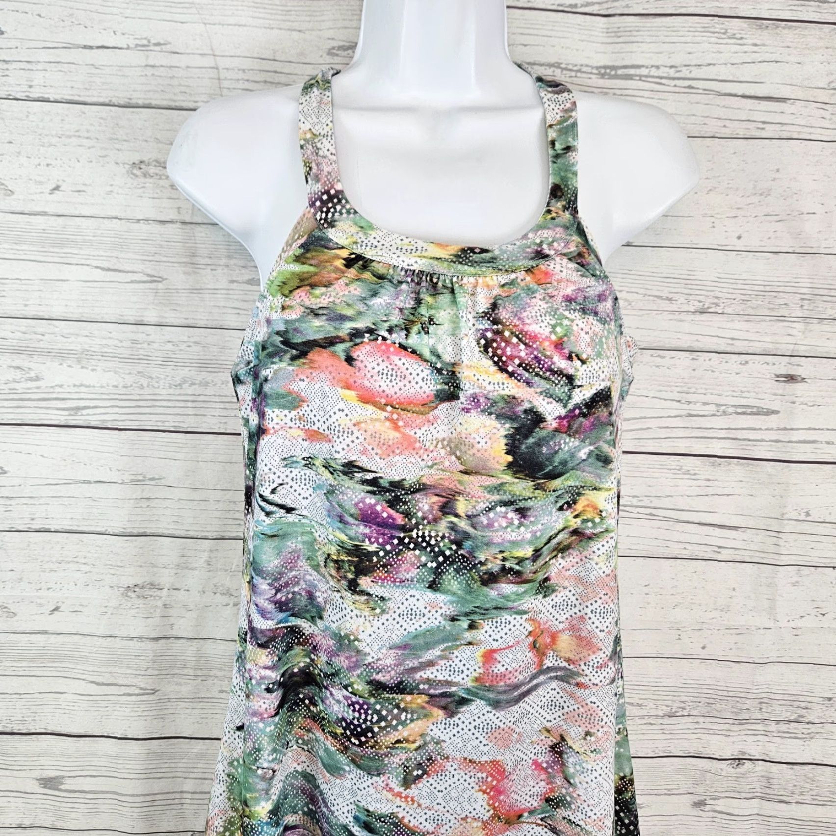 Prana prAna Womens Cantine Dress Sz Small Green Pink Built In Bra Sleeveless Size S / US 4 / IT 40 - 2 Thumbnail