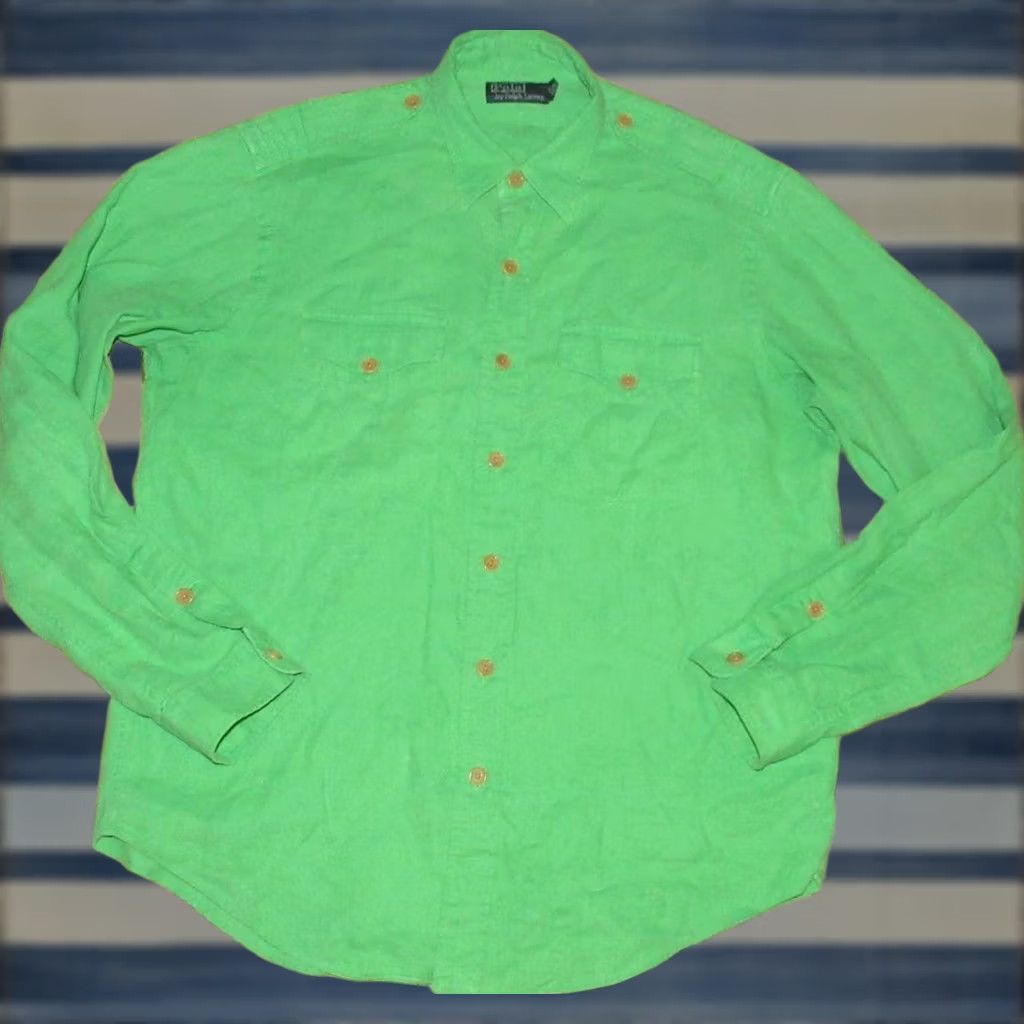 Ralph Lauren Vtg Polo RALPH LAUREN Green Linen Cotton Blend Long Sleeve Button Down Shirt L Mens Size US L / EU 52-54 / 3 - 1 Thumbnail
