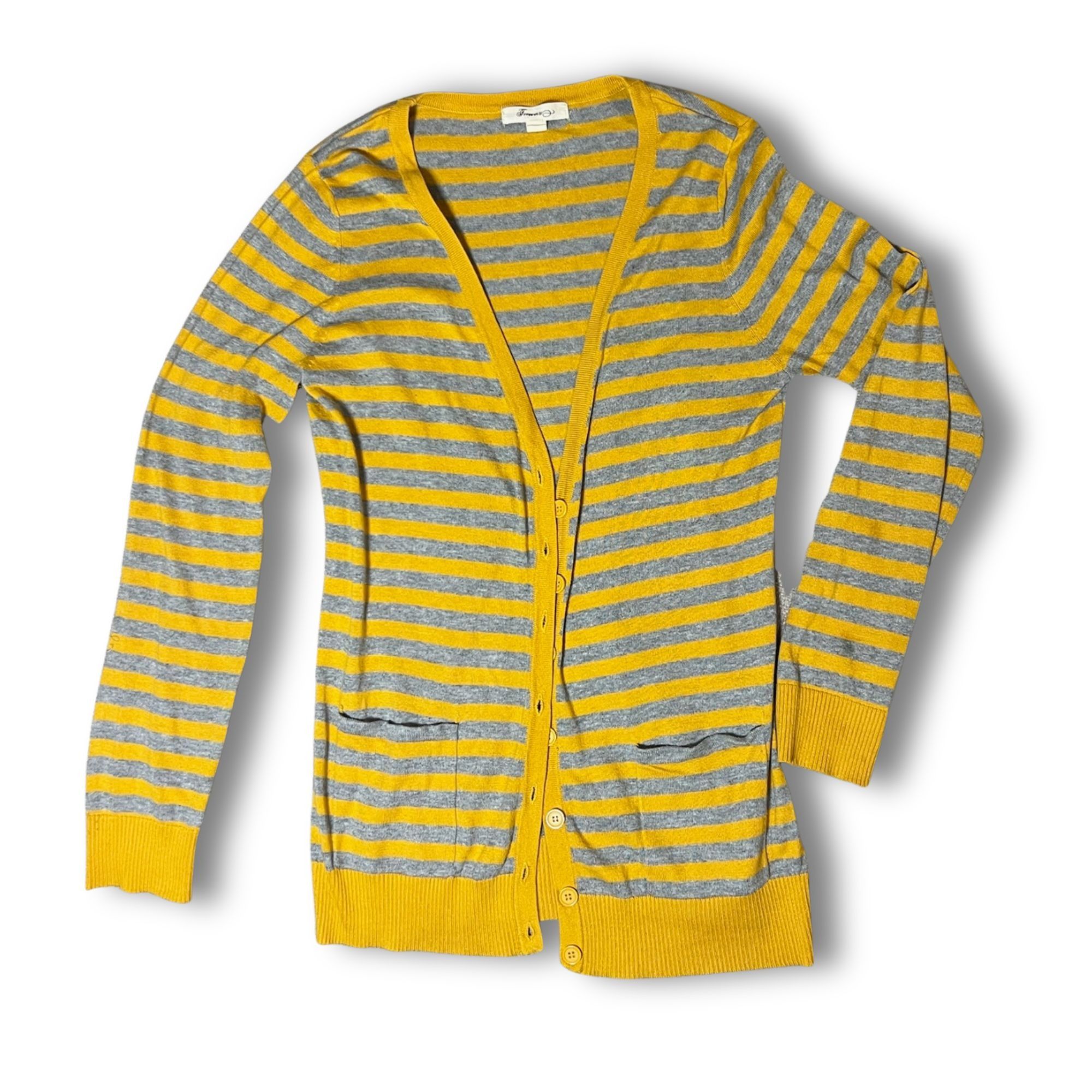 Forever 21 Forever 21 Yellow & Gray Striped Cardigan L/G Lightweight Kn Size L / US 10 / IT 46 - 2 Thumbnail