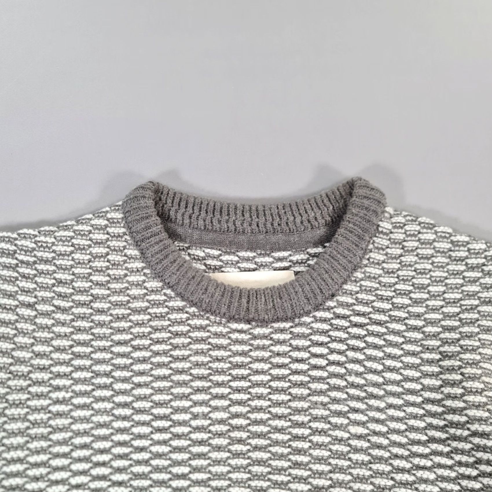 Folk Folk Mens Jumper Grey Medium 3 Textured Chunky Knit Wool Blend Crew Sweater Size US M / EU 48-50 / 2 - 3 Thumbnail