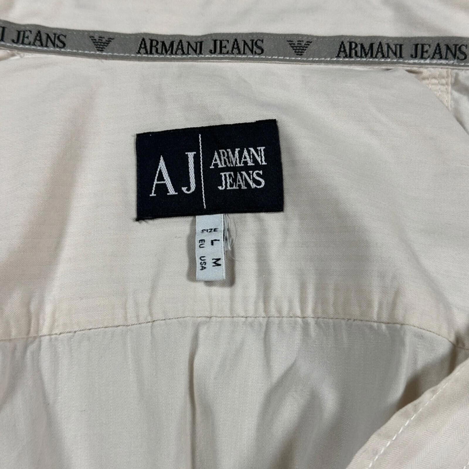Other Armani Jeans Shirt Men's UK Size L Beige Plain Long Sleeve Size 42R - 7 Thumbnail