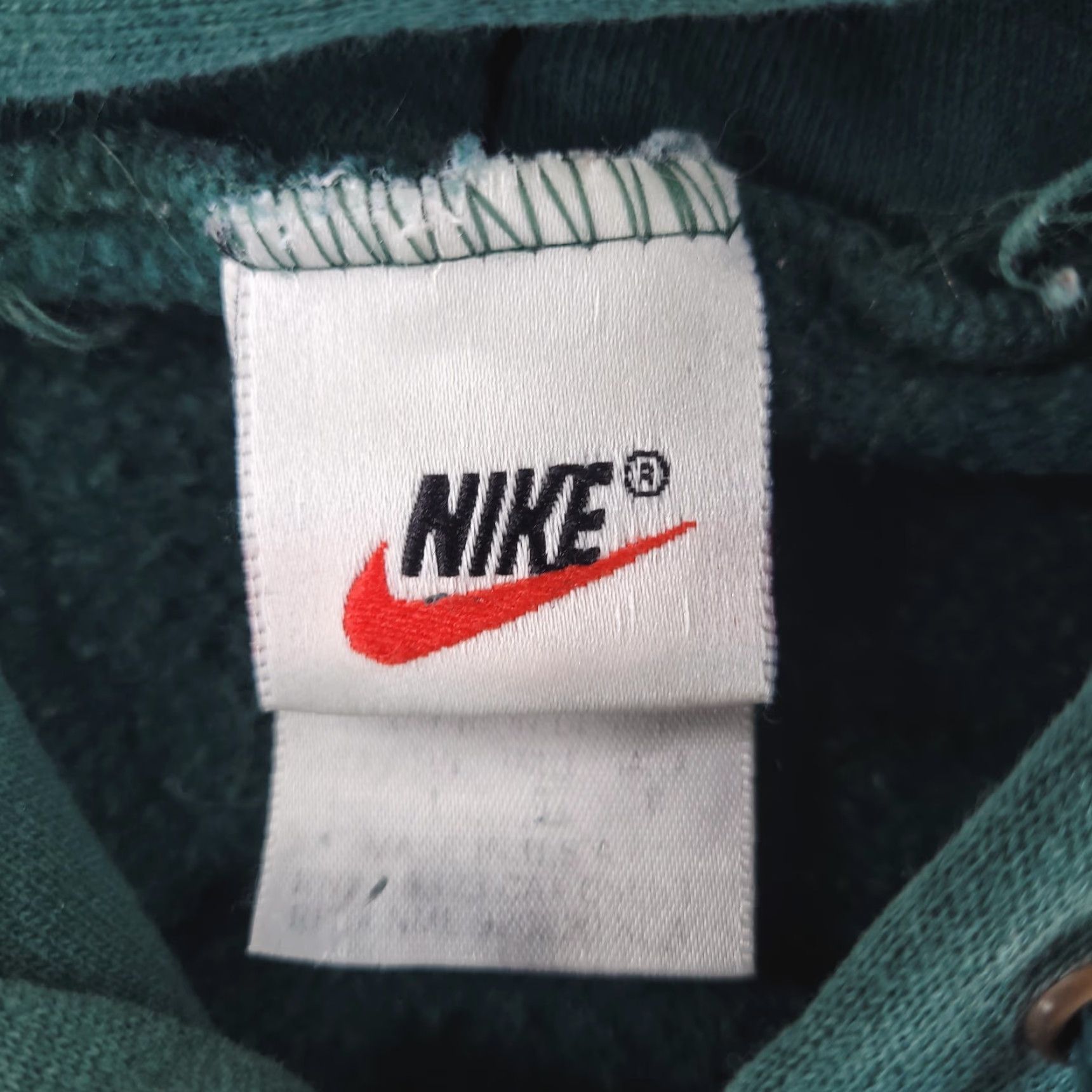 Nike VINTAGE Nike Hoodie Men's L Green Center Swoosh Made in USA FADE WORN BAGGY FIT 90s Pullover Hooded with Pockets Regular Sweatshirt Size US L / EU 52-54 / 3 - 4 Thumbnail