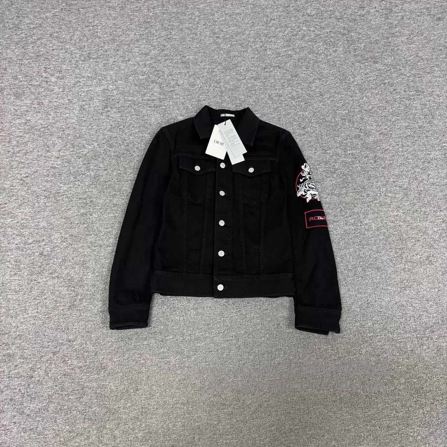 Dior Black Denim Jacket with Embroidered Sleeve Detail. Size US XS / EU 42 / 0 - 1 Thumbnail