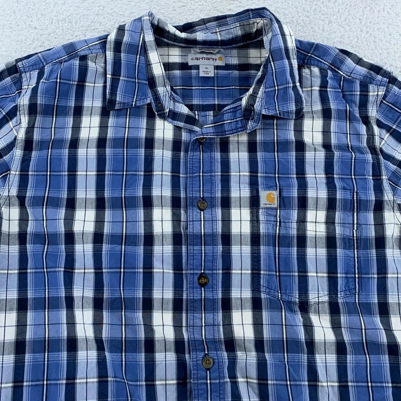 Carhartt Carhartt Shirt Mens XL Relaxed Fit Plaid Short Sleeve Button-Up Blue Decked Cotton Work Vintage: No Size US XL / EU 56 / 4 - 2 Thumbnail
