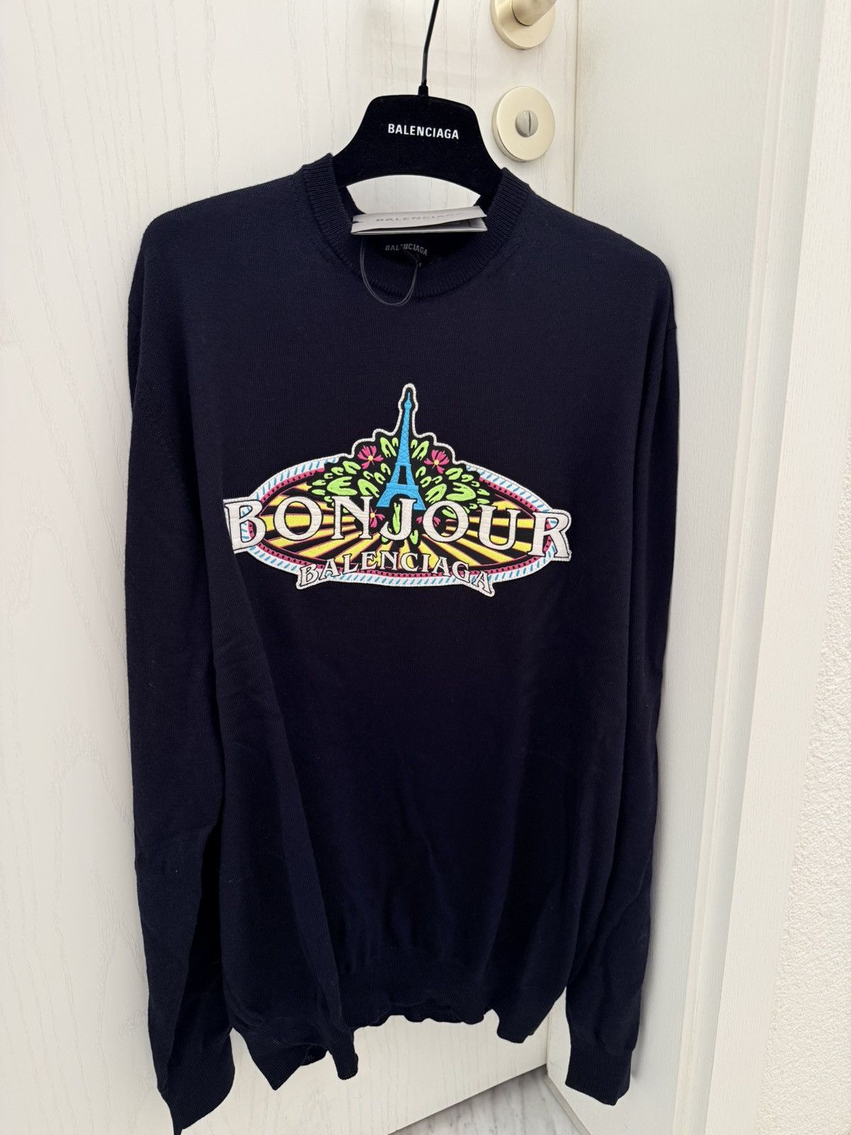 Balenciaga Balenciaga Logo Wool Sweatshirt Navy Blue M RRP 990€ Size US M / EU 48-50 / 2 - 2 Thumbnail