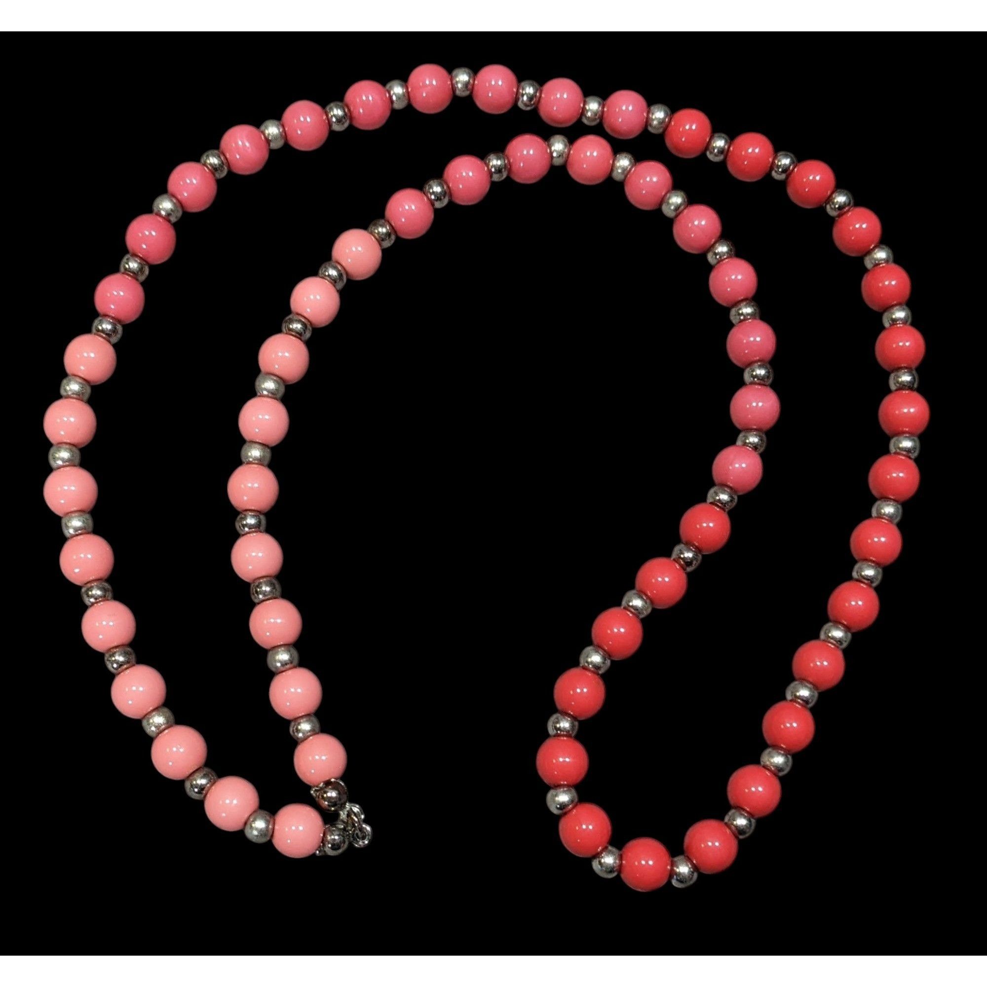 Other Vintage Pink And Red Beaded Necklace With Silver Tone Accent Size ONE SIZE - 1 Thumbnail