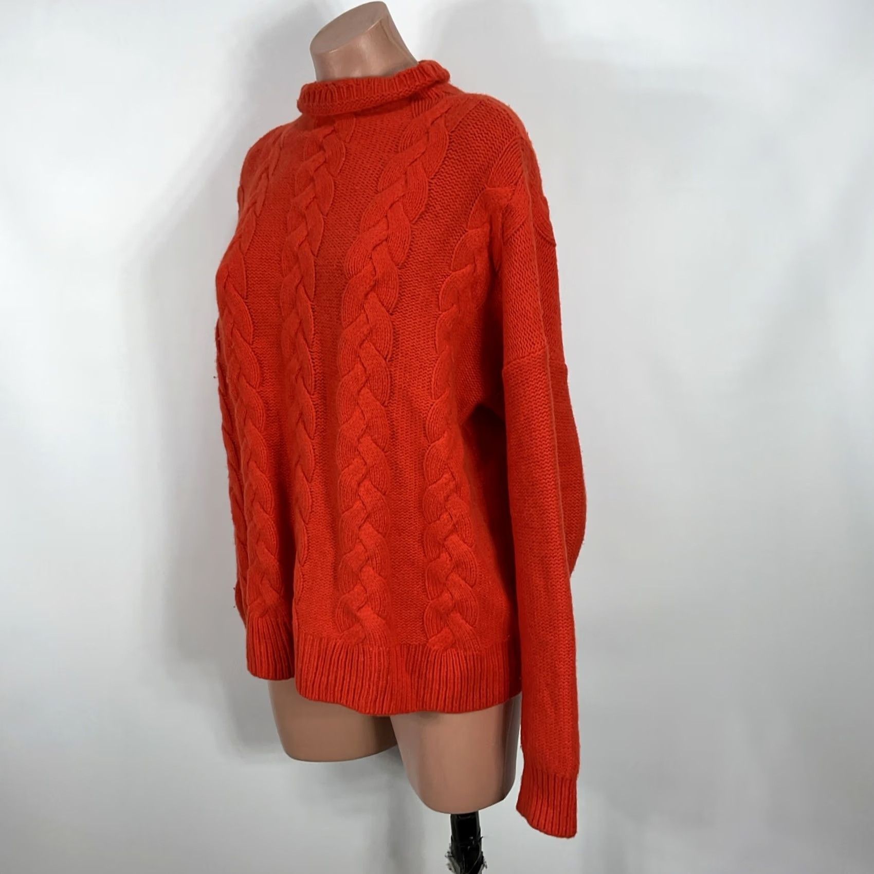 Madewell Madewell Womens Sweater Cable-Knit Chunky Orange Pullover Mock Neck Size L Women Pullover Knit Orange Mock Neck Pullover Size L / US 10 / IT 46 - 7 Thumbnail