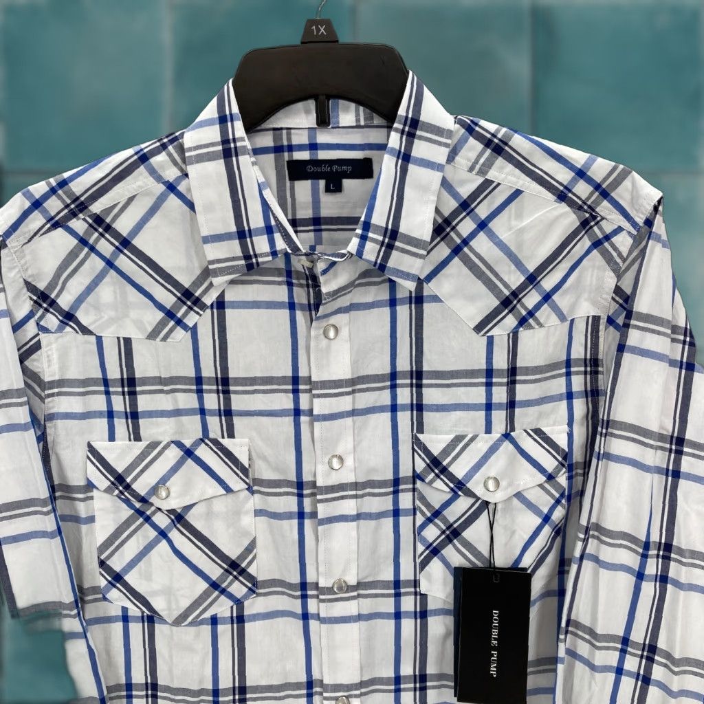 Doublet Double Pump Western Shirt Mens Large Blue Plaid Pearl Snap Cowboy Rodeo Button-Up Shirt Size US L / EU 52-54 / 3 - 1 Thumbnail