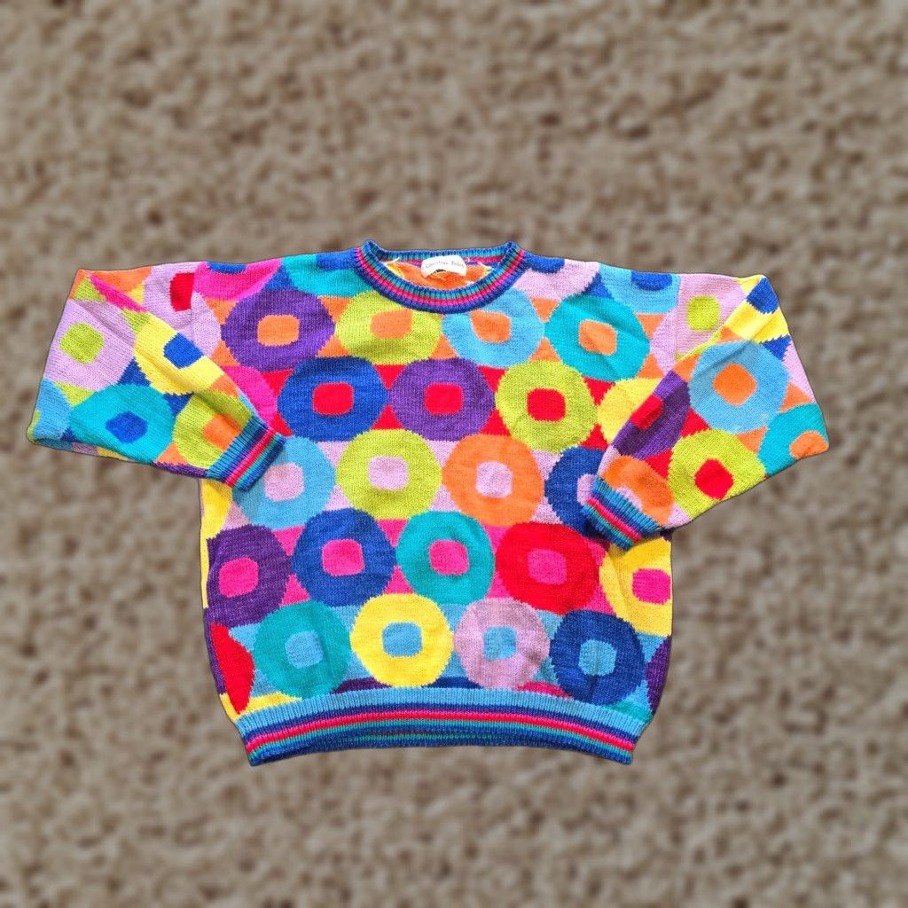 Rainbow VINTAGE Christine Foley Sweater Womens Size Small Blue Geometric Rainbow Fun Pullover Knit Crew Neck Long Sleeve Casual Size S / US 4 / IT 40 - 1 Thumbnail