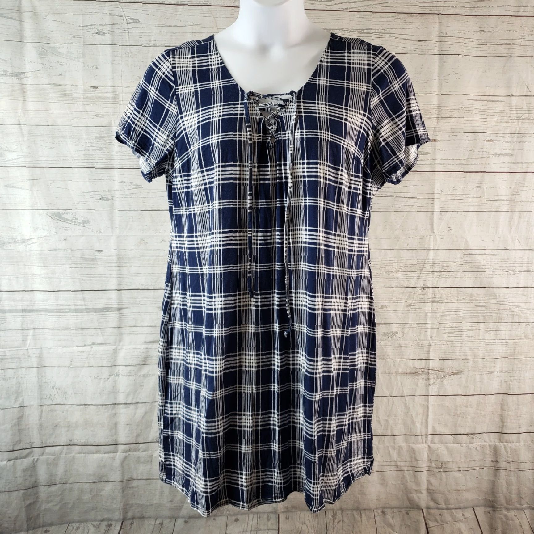 Torrid Torrid Womens Challis Tie Up Front Dress Sz 2X Blue White Plaid Short Sleeve Shirt Dress Womens Plus Size 2X Blue Plaid Size 40" / US 18 - 2 Thumbnail