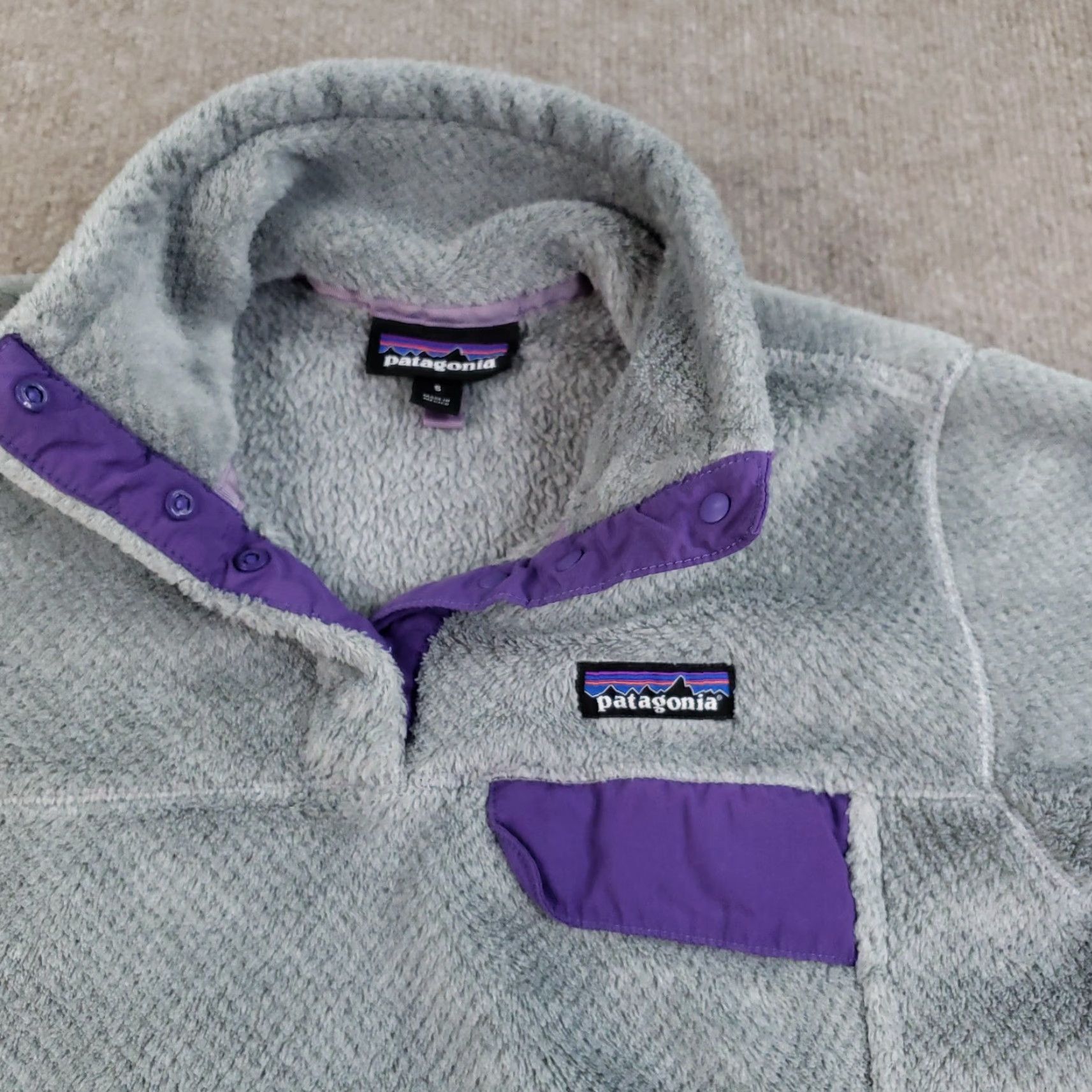 Patagonia Patagonia Snap-T Sweater Womens Small Gray Purple Pullover Fleece Pockets 25442 Size S / US 4 / IT 40 - 6 Thumbnail