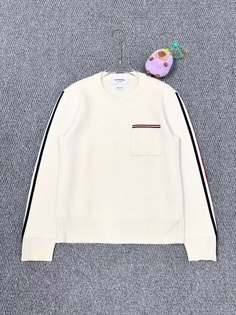Thom Browne Thom Browne Beige side striped knit sweater Size US XS / EU 42 / 0 - 1 Thumbnail