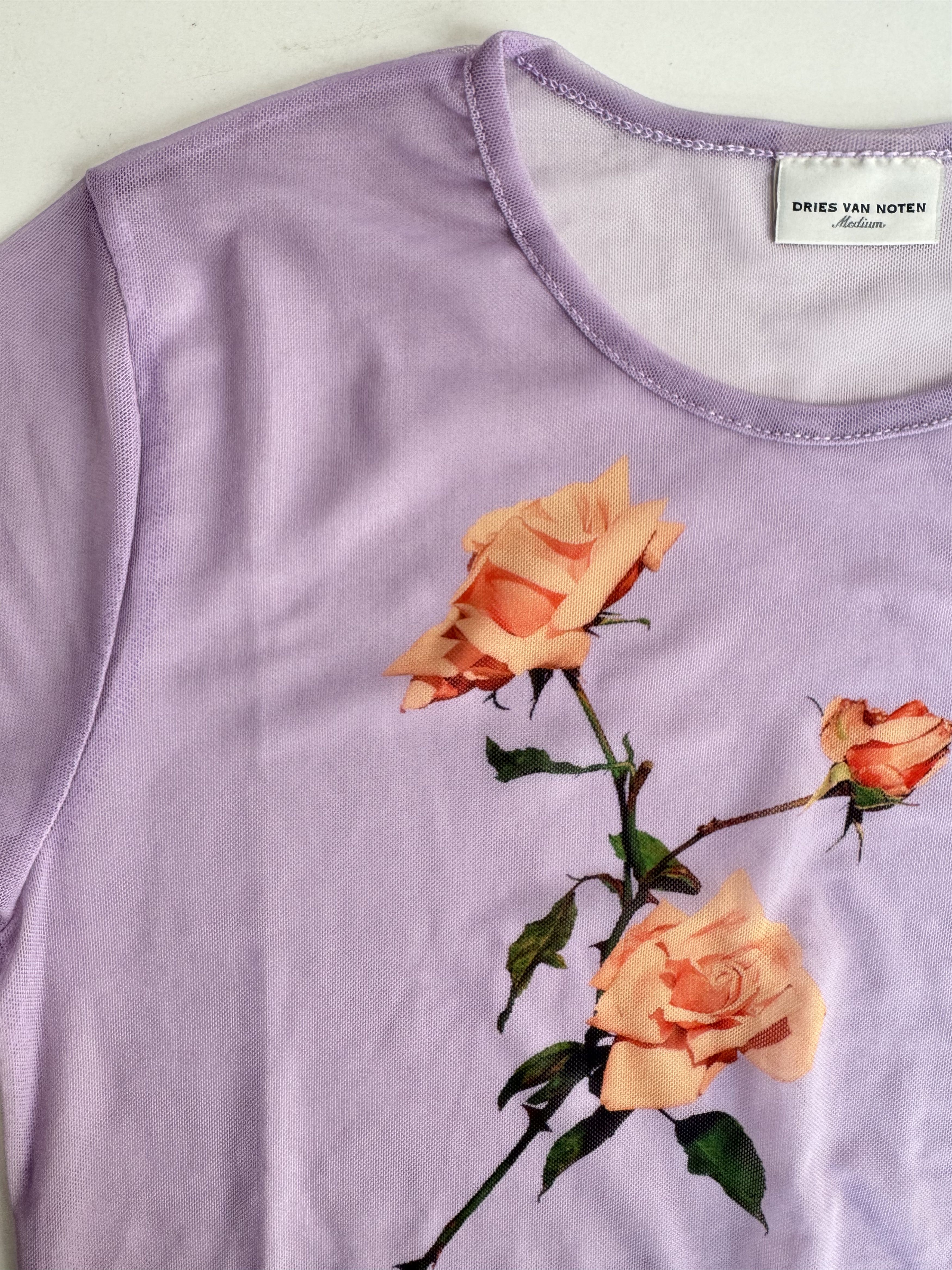 Dries Van Noten Floral Print Stretch-Tulle T-Shirt Size M / US 6-8 / IT 42-44 - 4 Thumbnail
