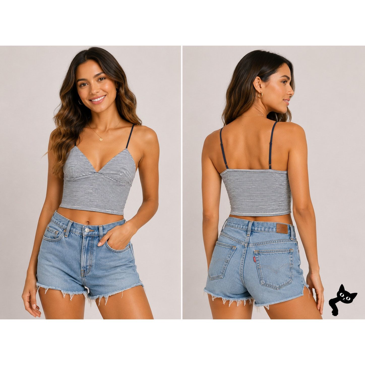 Zara Zara Navy & White Stripe VNeck Bralette Style Crop Top Large Size L / US 10 / IT 46 - 6 Thumbnail