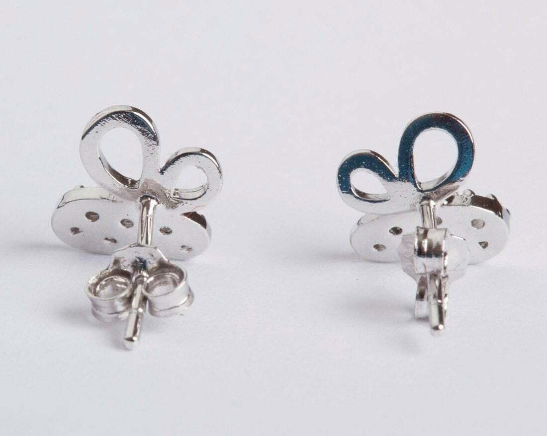 Designer Unique Sterling Silver Cubic Zirconia Butterfly Earrings Size ONE SIZE - 2 Thumbnail