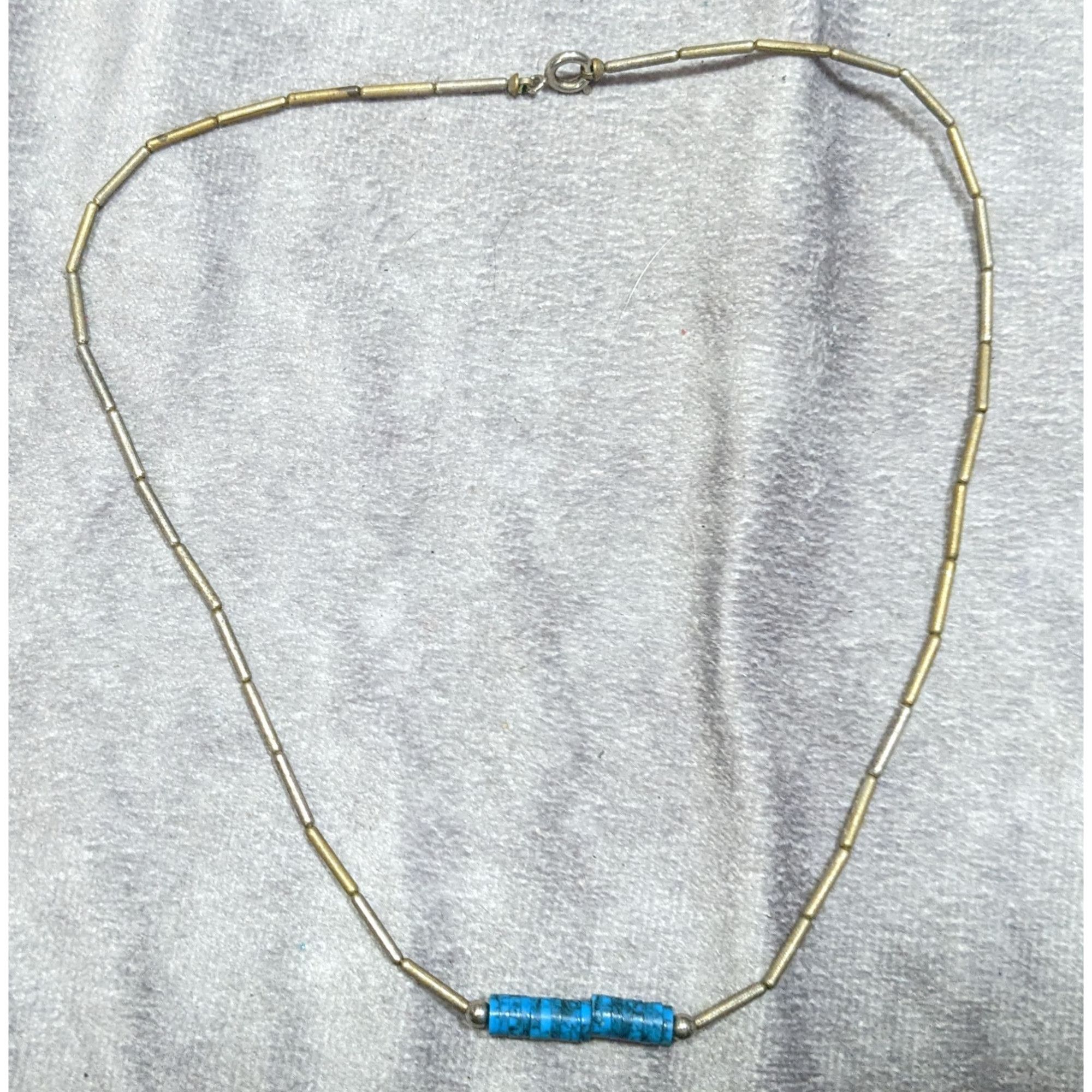 Handmade Vintage Native Liquid Silver And Turquoise Beaded Necklace Size ONE SIZE - 6 Thumbnail