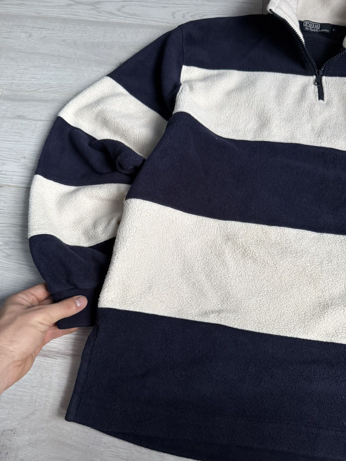 Polo Ralph Lauren × Vintage Vintage Striped rugby cozy Fleece jacket Polo Ralph Lauren Size US L / EU 52-54 / 3 - 3 Thumbnail