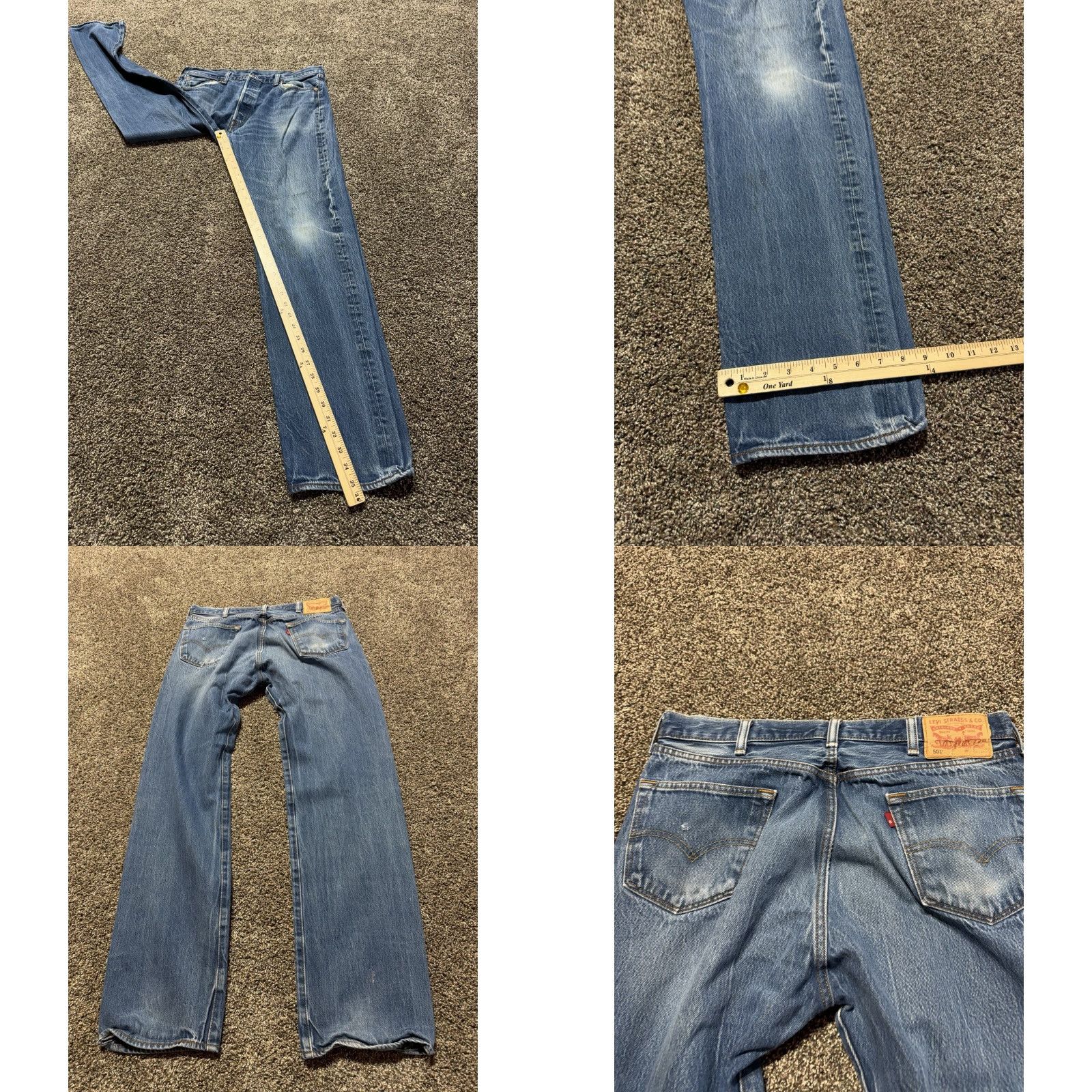 Levi's VINTAGE Levis 501 Jeans Men 33 Blue Denim 33X 35 Straight Distressed HEMMED Size US 33 - 8 Thumbnail