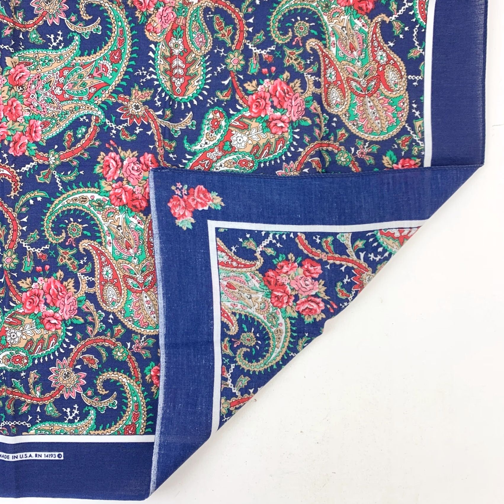 Vintage VINTAGE Bandana Shirt? 21" x 21" Blue Paisley Cotton Blend 50/50 Made in USA Unbranded Unisex Western Size ONE SIZE - 6 Thumbnail