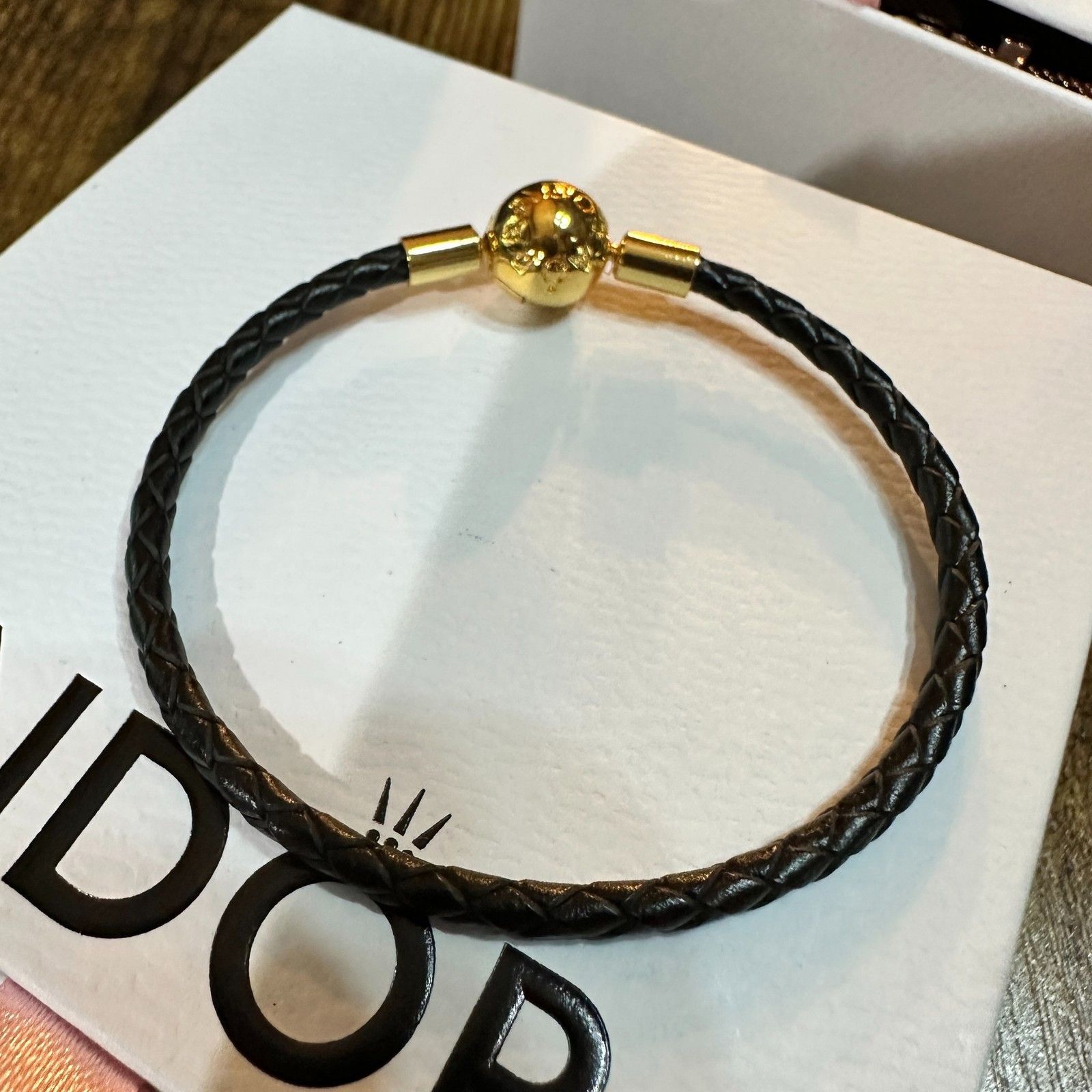 pandora Authentic Pandora BlackLeather Braided Wrap Bracelet, Gold P Size ONE SIZE - 6 Thumbnail