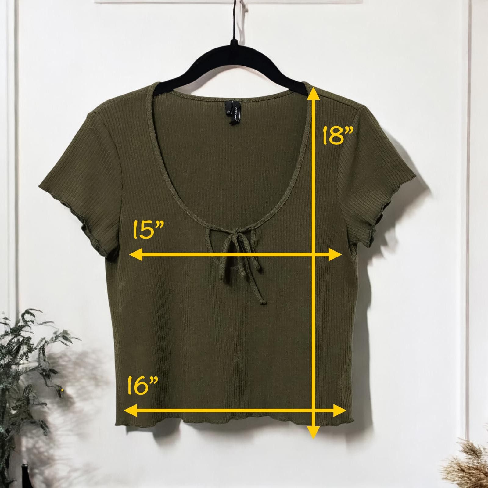 Designer Vero Moda Women's Olive Green Ribbed Tie-Front Crop Top Size XS / US 0-2 / IT 36-38 - 3 Thumbnail