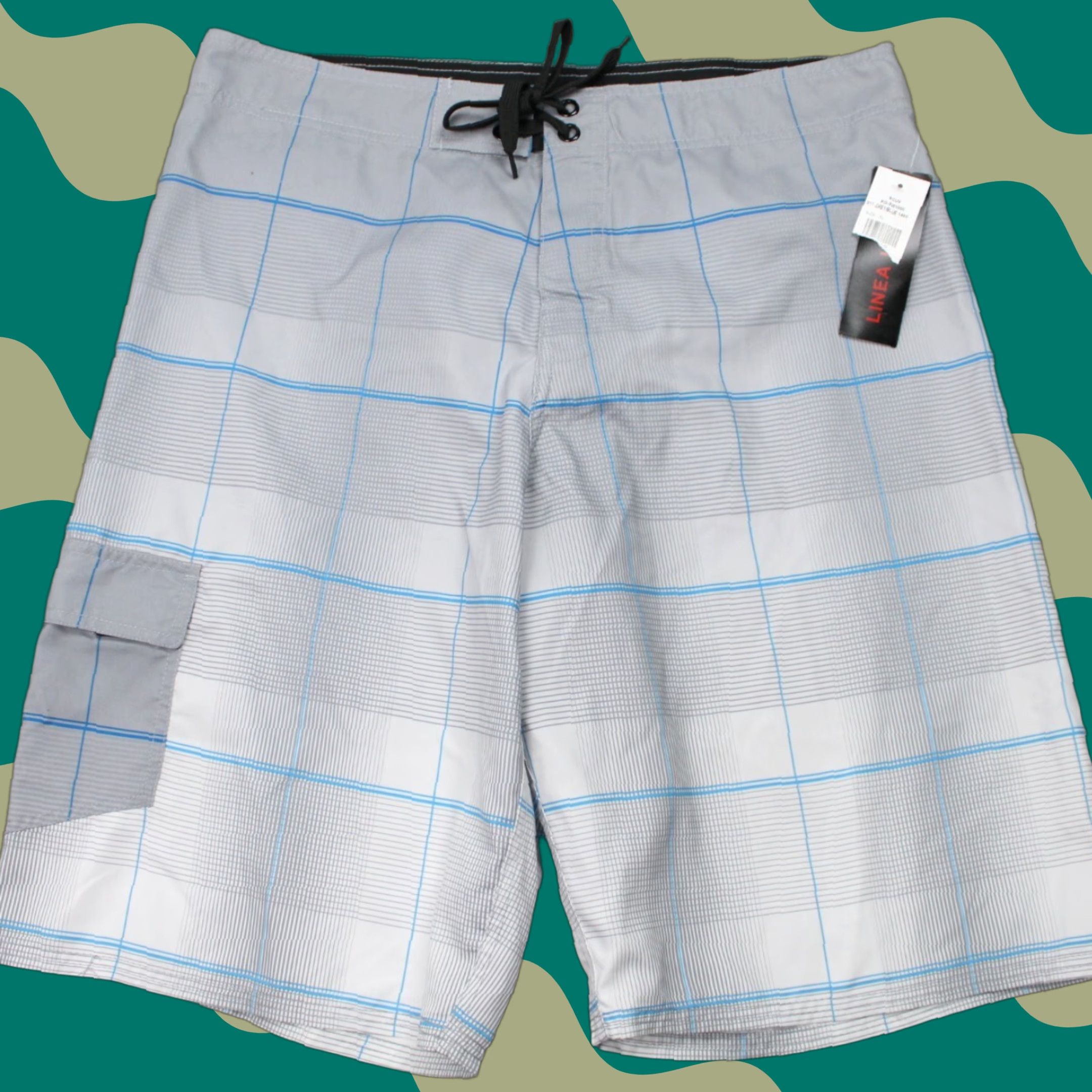 Vintage Linea Uomo Swim Bottom Trunks XL Mens Grey/Blue Lined 100% Polyester Check Pattern 90s NWT Bottom Mens XL Size 46R - 1 Thumbnail