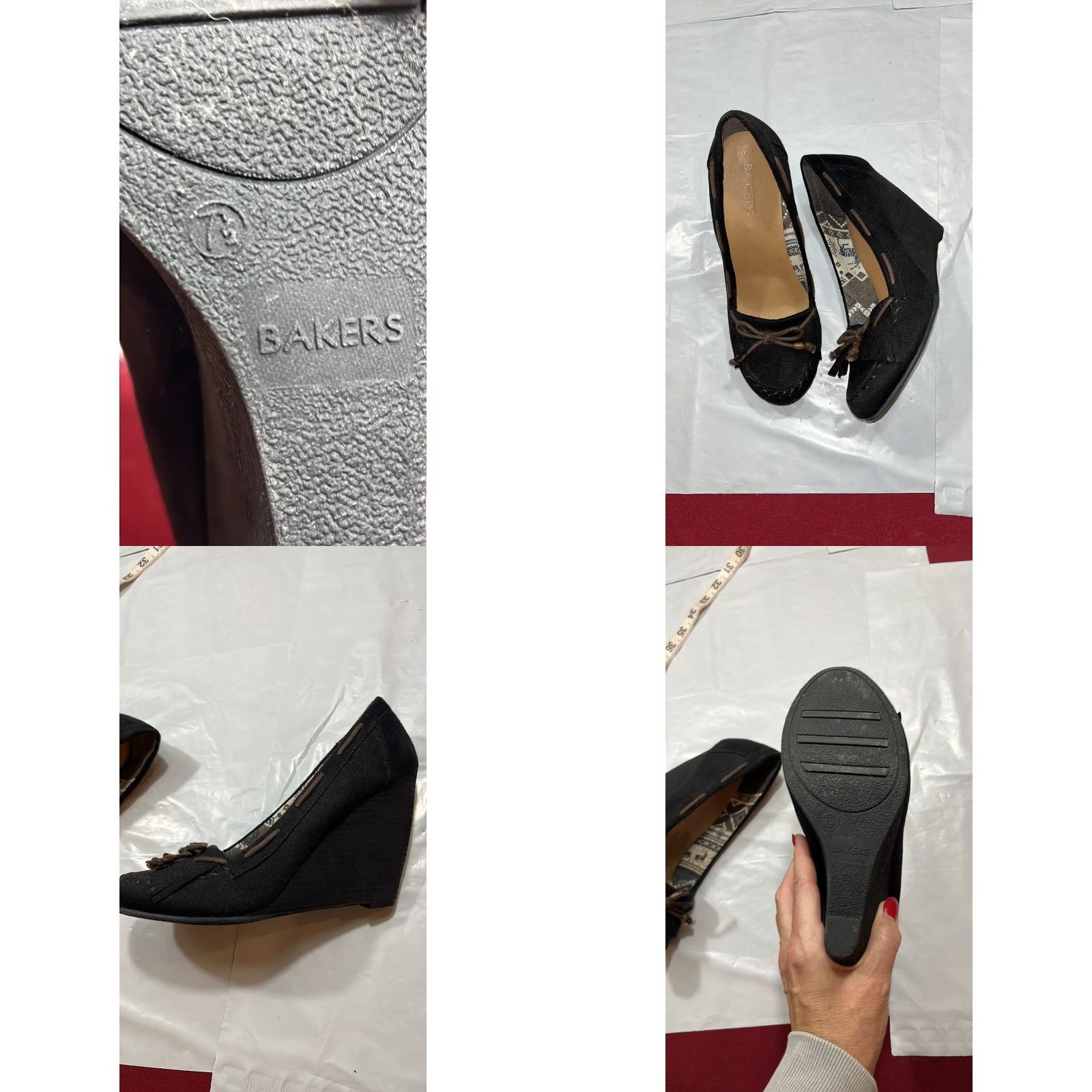Vintage Bakers Brown Suede Wedges 4” Heel Slip On Bow Fringe Kilties Leather Upper Womens 7.5 EU 7.5 US 7.5 AU High Heel Casual Size US 8 / IT 38 - 10 Thumbnail