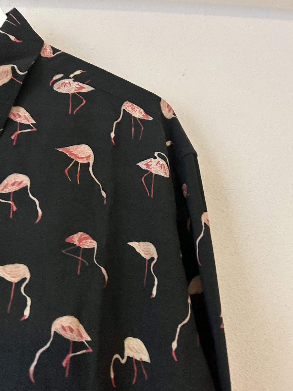 Saint Laurent Paris Saint Laurent Flamingo Print Button-Up Shirt, Black, Viscose Size US L / EU 52-54 / 3 - 5 Thumbnail