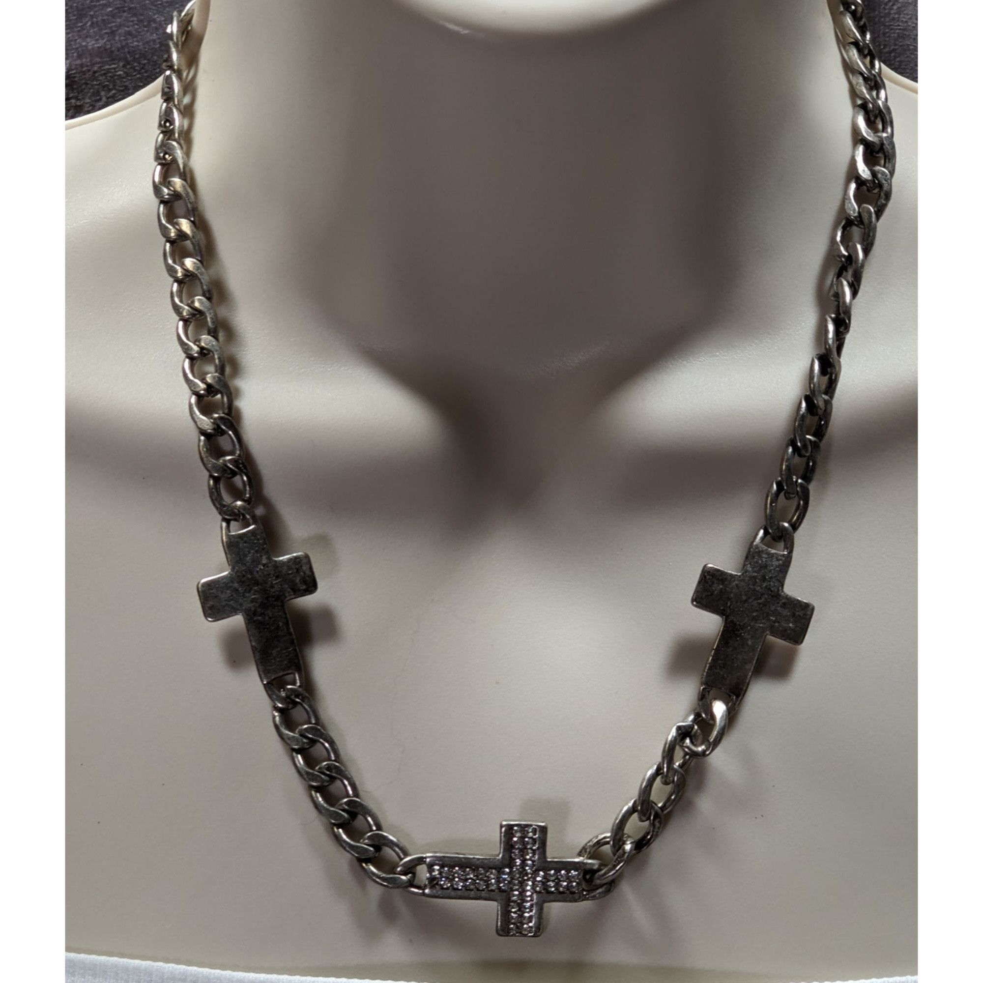 Other Glam Goth Triple Cross Necklace With Rhinestone Accents Size ONE SIZE - 3 Thumbnail