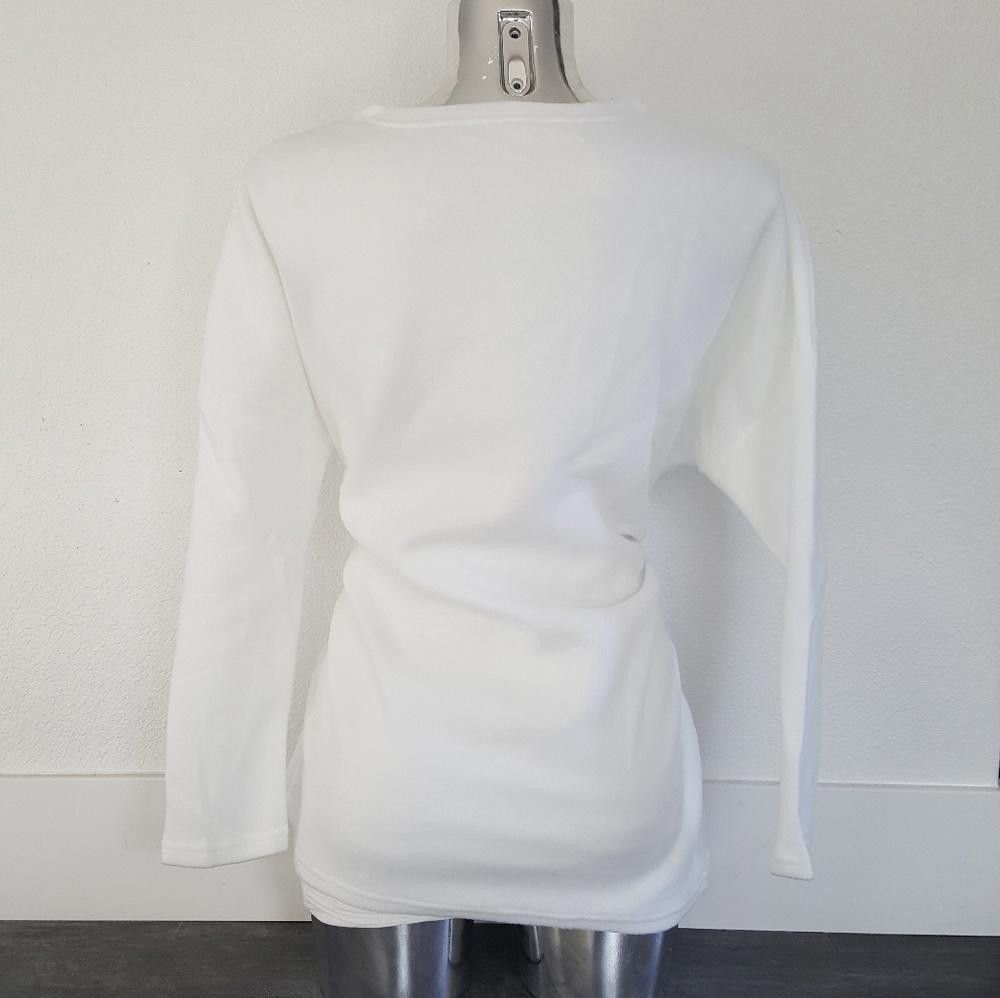Designer White Fleece Sweater Vneck Long Sleeve Size M / US 6-8 / IT 42-44 - 2 Thumbnail