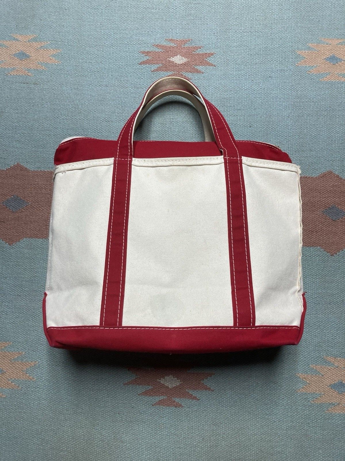 Vintage LL bean boat and tote canvas hand bag red zip USA large 16” Size ONE SIZE - 7 Thumbnail