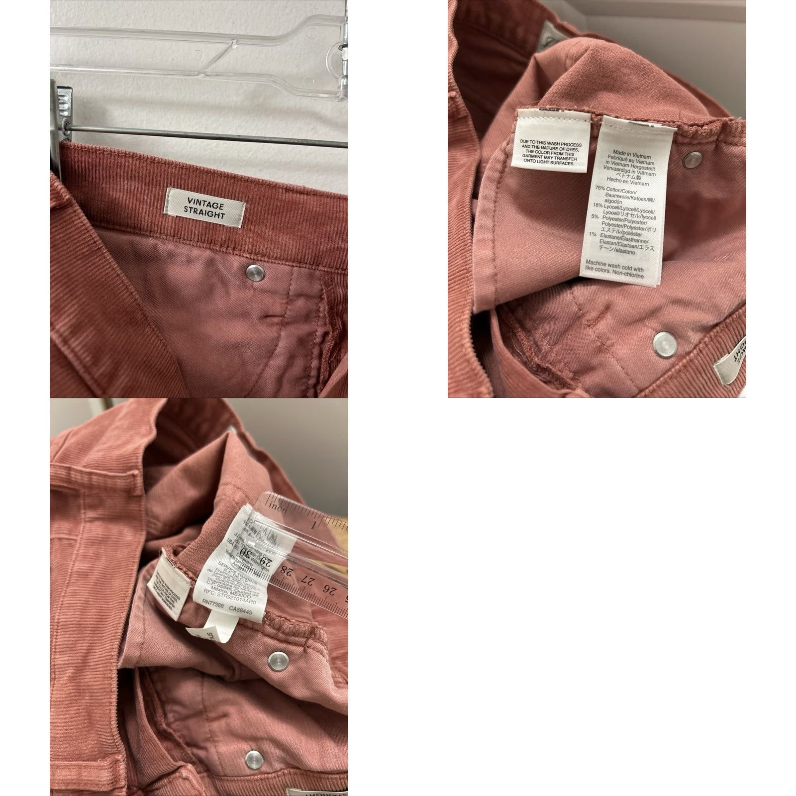 Vintage J Crew Vintage Straight Corduroy Pants Womens 29x28 Rose Pink YKK Trousers Size 29" - 9 Thumbnail