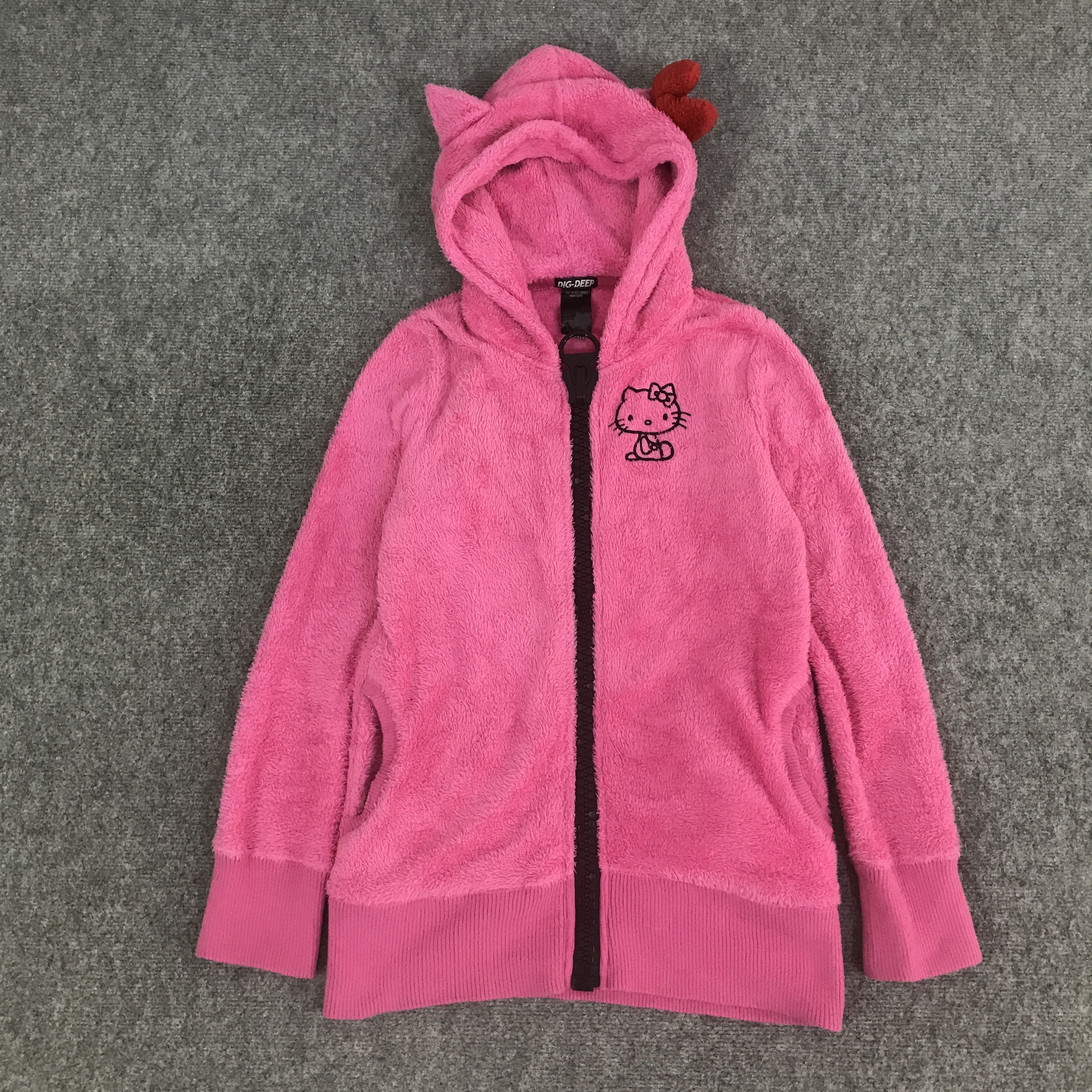 Japanese Brand HELLO KITTY SHERPA PINK HOODIE JACKET K127B9 Size L / US 10 / IT 46 - 1 Thumbnail