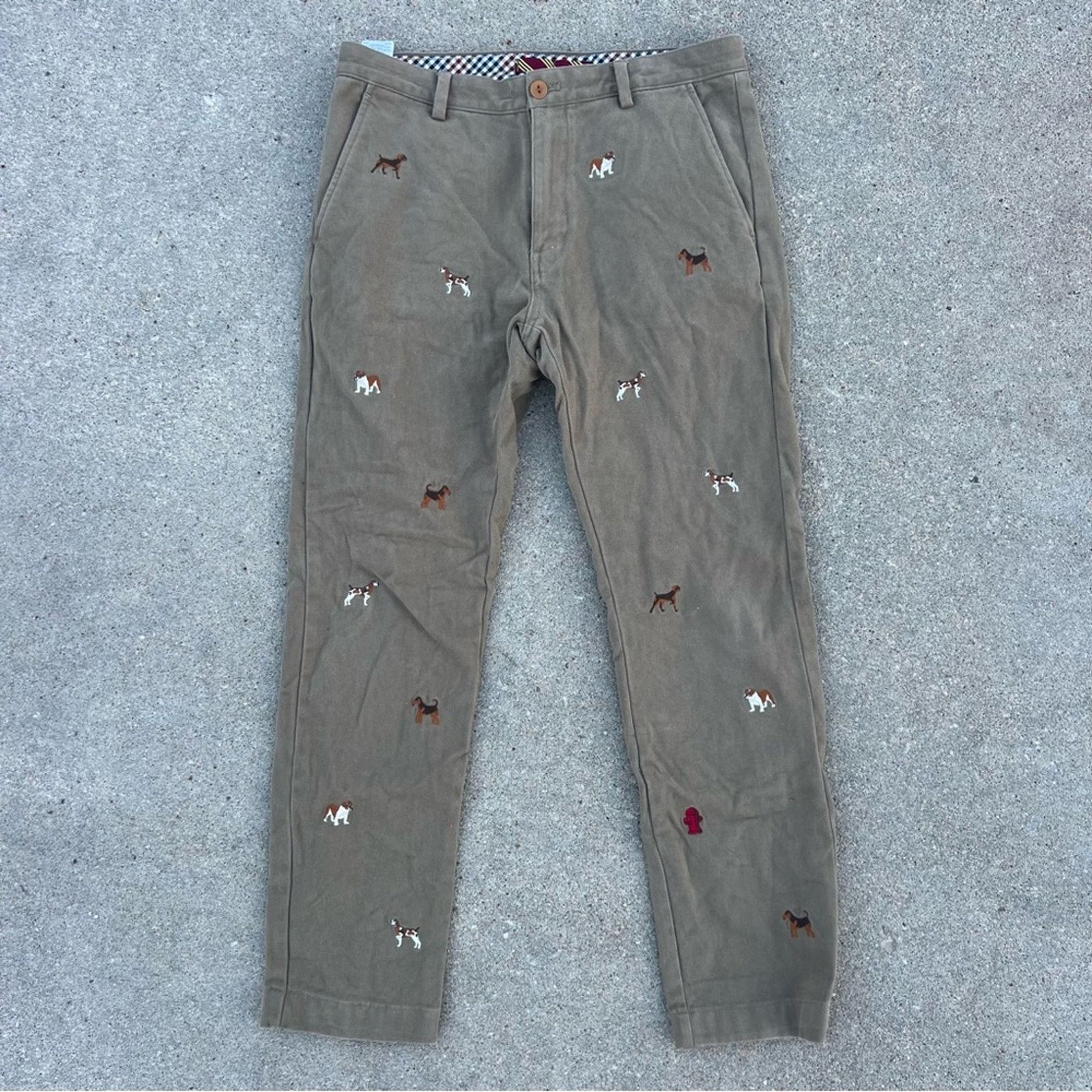 image of Brooks Brothers Dogs Red Fleece Khaki Slacks Novelty 33X30 in Tan, Men's