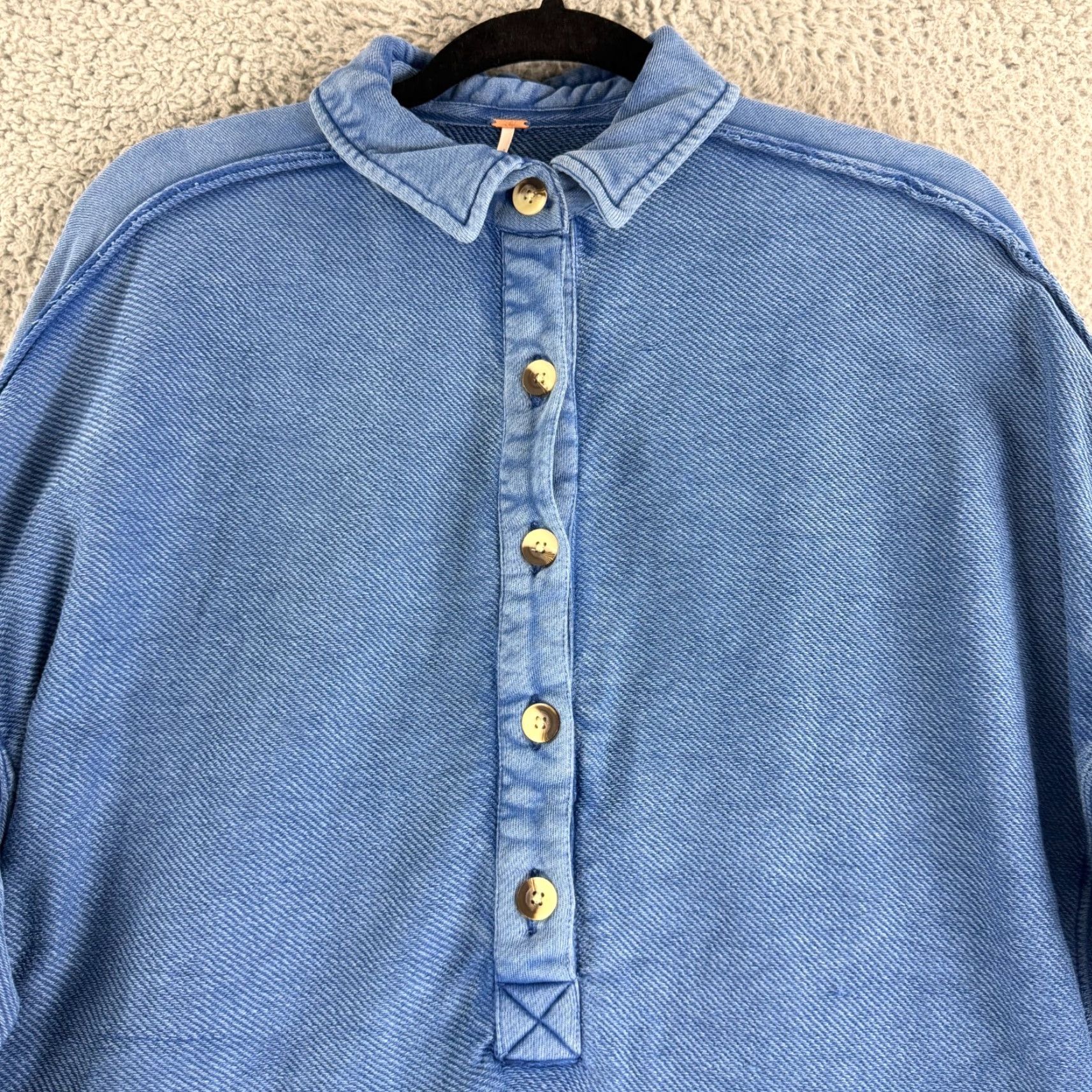 Free People Free People Polo Shirt Tunic Womens Small Blue Oversized Pockets Knit Cotton Willow Polo Tunic Shirt Size S / US 4 / IT 40 - 2 Thumbnail