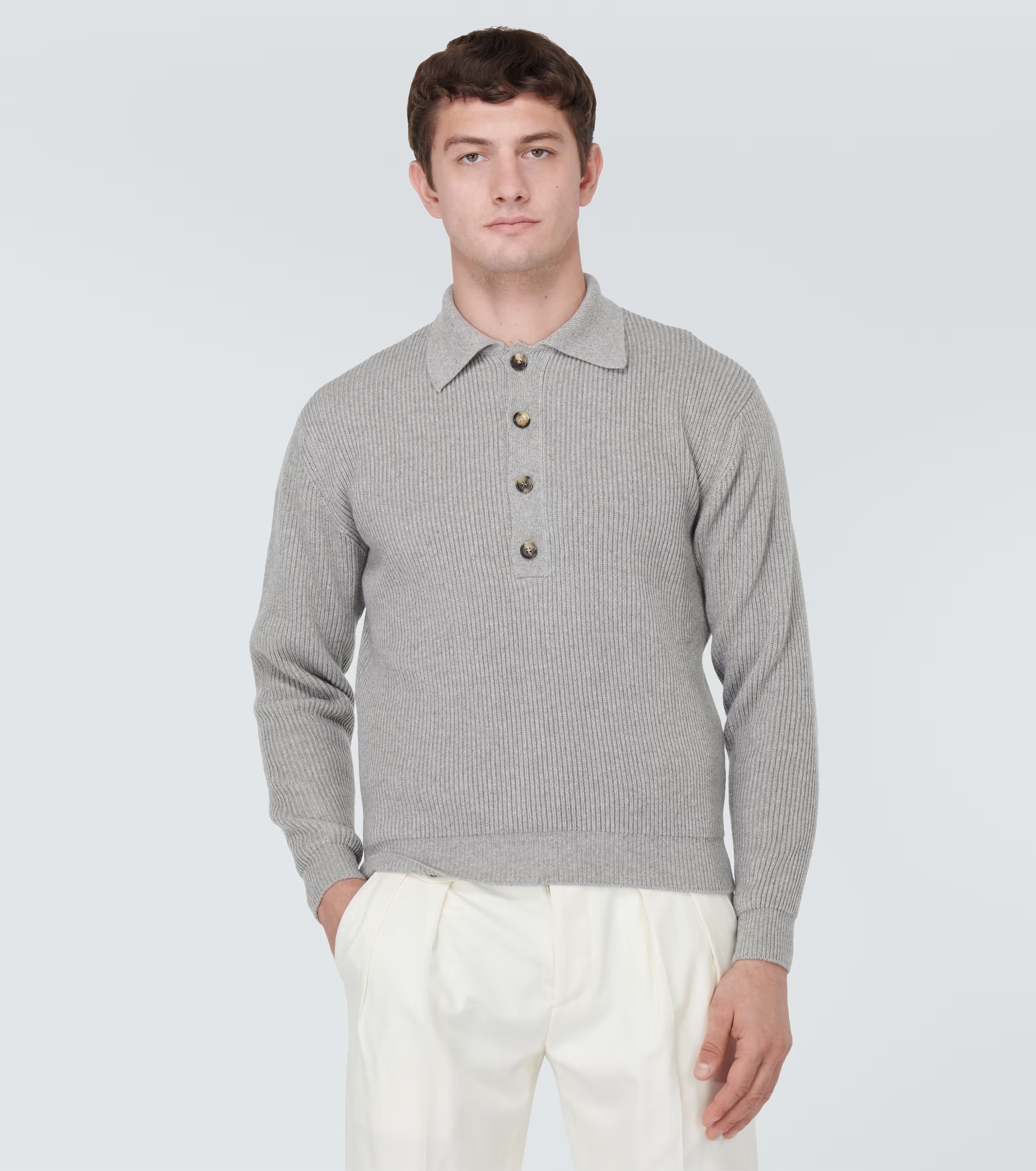 Loro Piana o1w1db10724 Leth Cashmere Polo Shirt in Grey Size US L / EU 52-54 / 3 - 3 Thumbnail