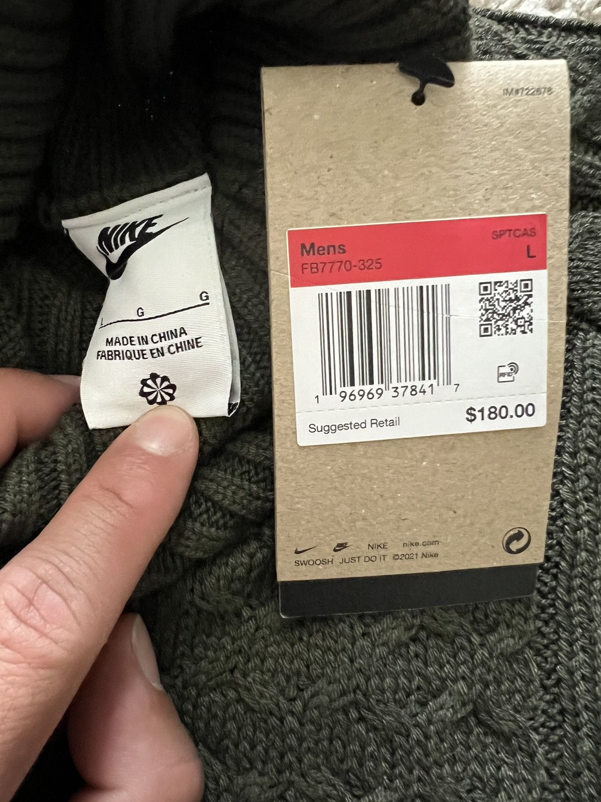 Nike Nike Life Cable Knit Turtleneck Green Sweater Size US L / EU 52-54 / 3 - 5 Thumbnail