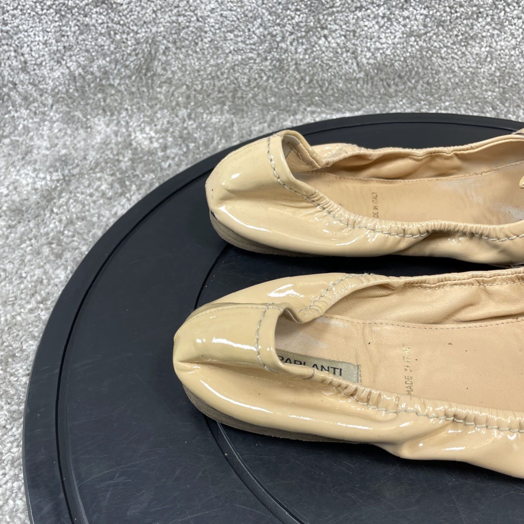 VINTAGE Parlanti Women's Flats Size 38 EU 7.5 US Beige Patent Leather Bow Slip On Casual Dress Shoes