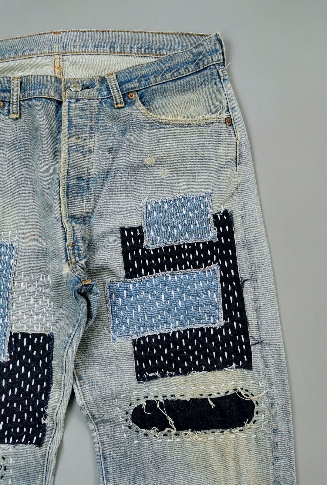 Levi's 80s Vintage Levis Selvedge Denim Patchwork Jeans Size US 36 / EU 52 - 5 Thumbnail