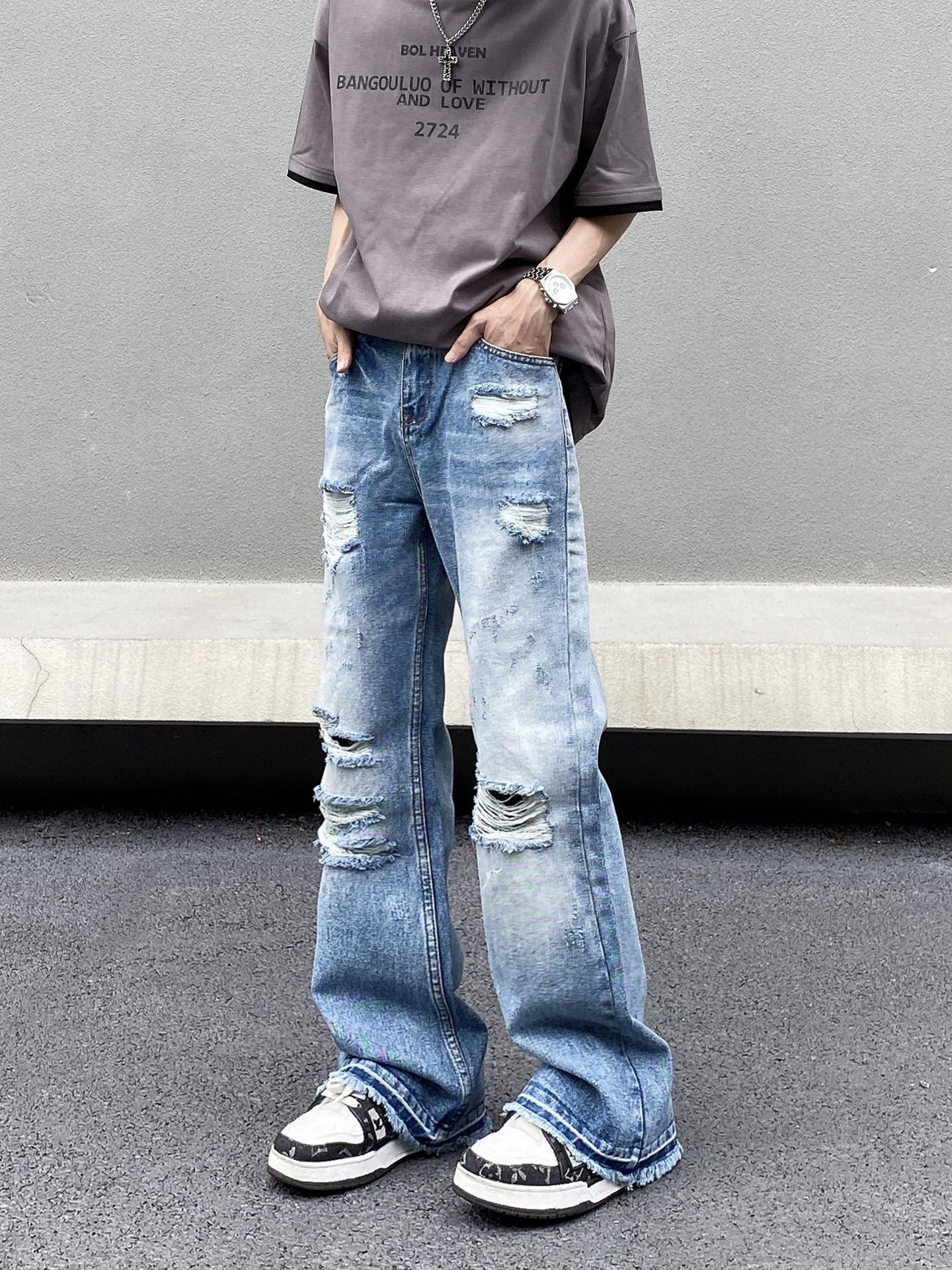 Japanese Brand American street style men's loose-fitting ripped jeans Size US 32 / EU 48 - 2 Thumbnail