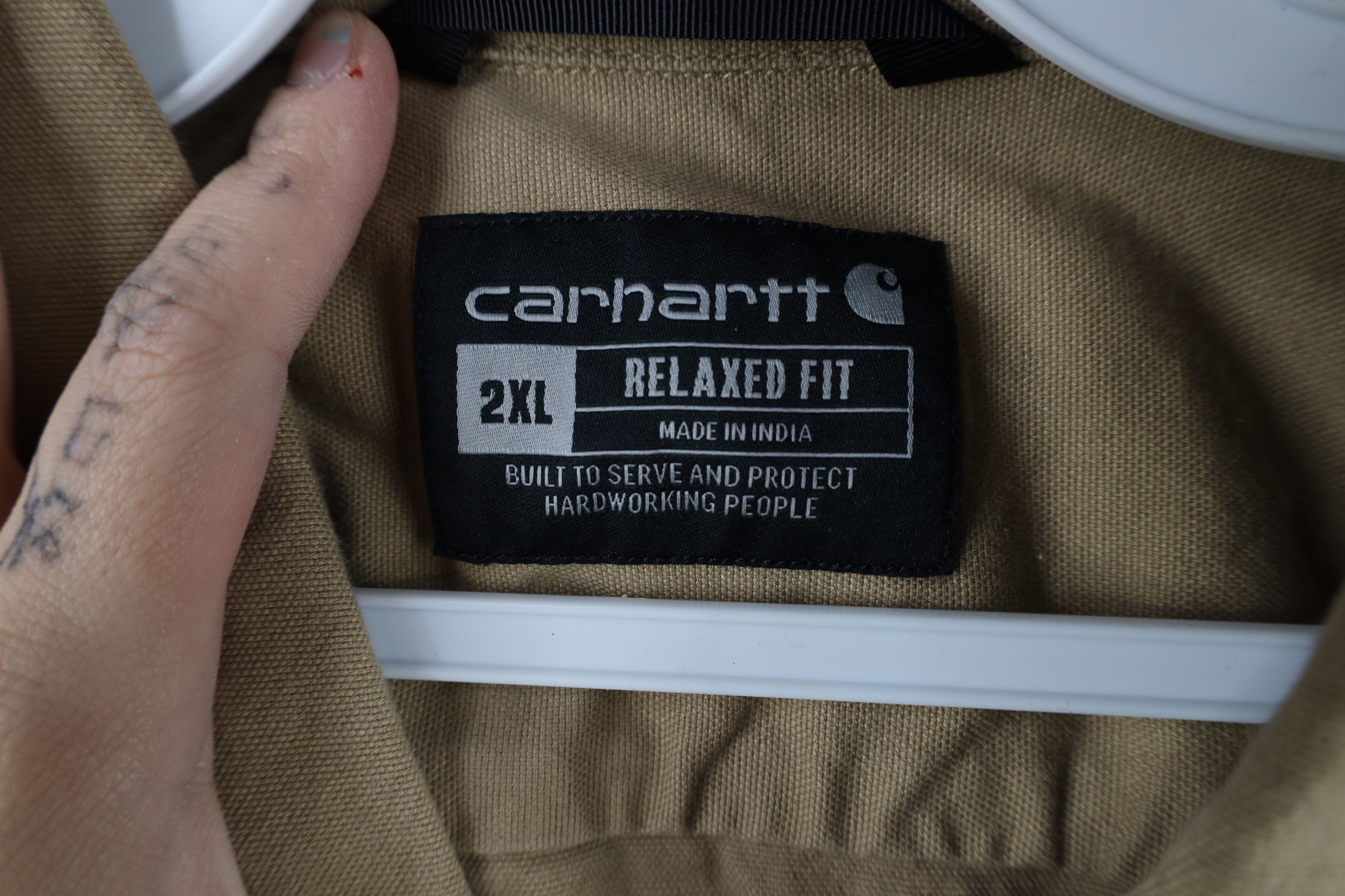 Carhartt × Vintage Carhartt Fit Spell Out Canvas Collared Button Shirt Beige Size US XXL / EU 58 / 5 - 6 Thumbnail