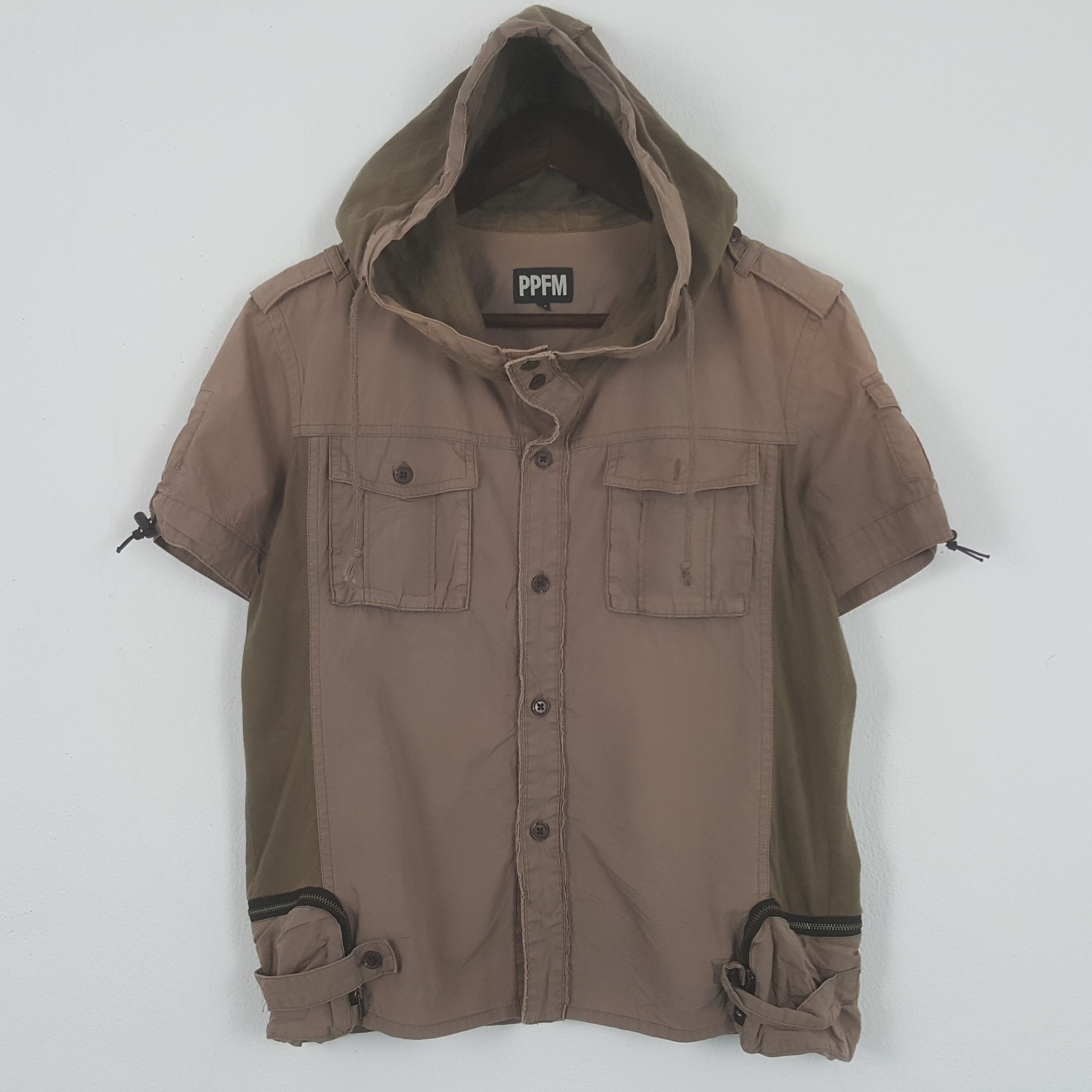 image of If Six Was Nine x Ppfm Vintage Ppfm Button Up Shirt With Hoodie in Brown, Men's (Size Small)