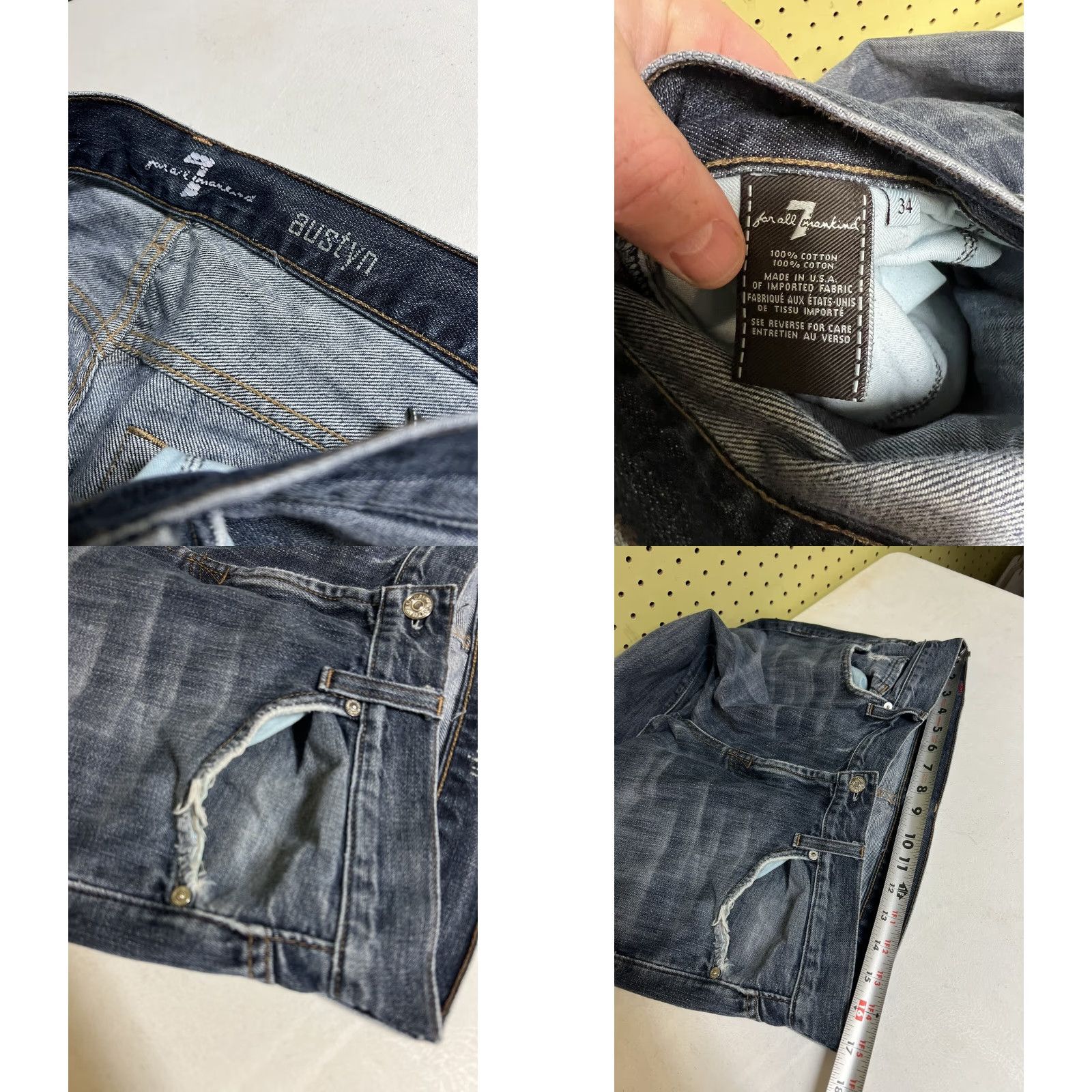 7 For All Mankind 7 For All Mankind Austyn Jeans Mens Distressed Blue 34x31 Straight Denim Cotton Blend Regular Inseam 31 Vintage No Size US 34 / EU 50 - 8 Thumbnail