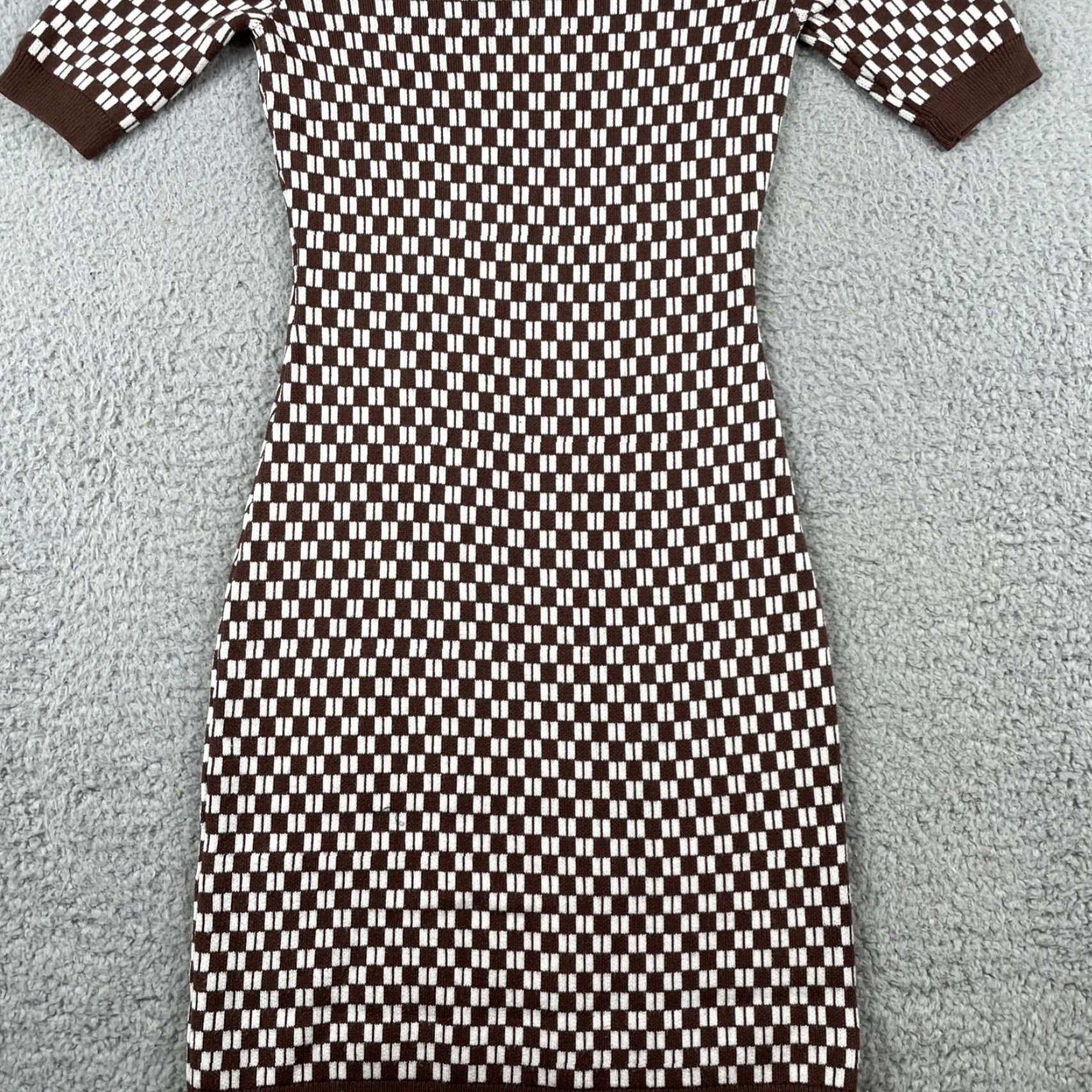 Abercrombie & Fitch VINTAGE Abercrombie & Fitch XXSP Knit Bodycon Checkered Dress Ultra Soft EUC Dress P2XS Midi White Short Sleeve Crew Neck Petites Womens Size XXS / US 00 / IT 34 - 5 Thumbnail