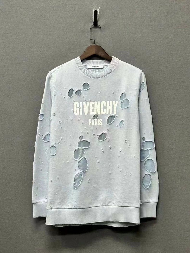 Givenchy Foggy Blue Ripped Letter Hoodie