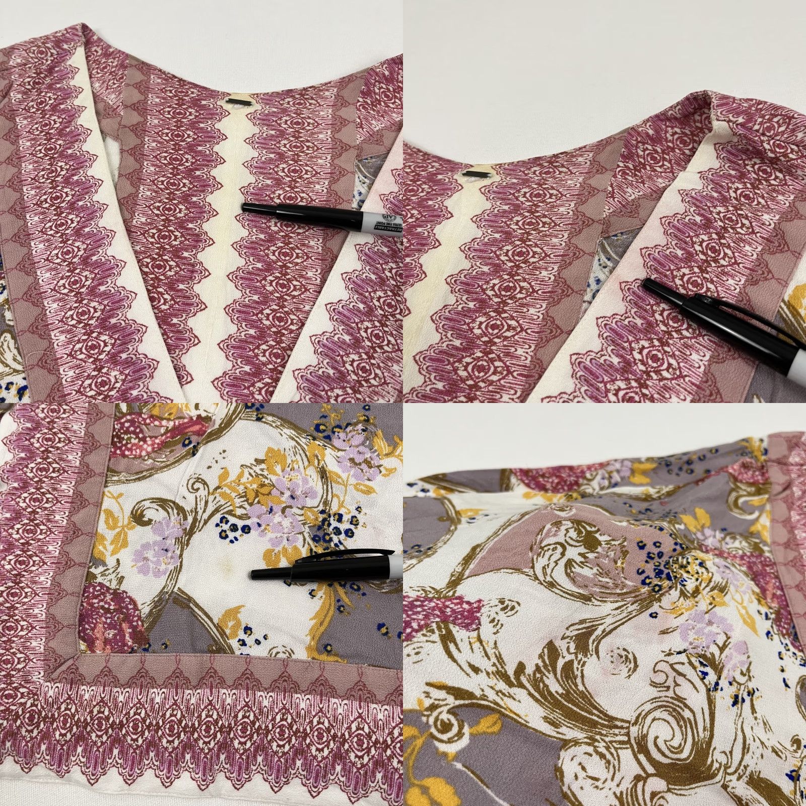 Free People Free People Blouse Womens S/M Deep V-Neck Victorian Boho Shirt Casual/Workwear 3/4 Sleeve Multicolor Geometric Pattern Regular Fit Size M / US 6-8 / IT 42-44 - 8 Thumbnail