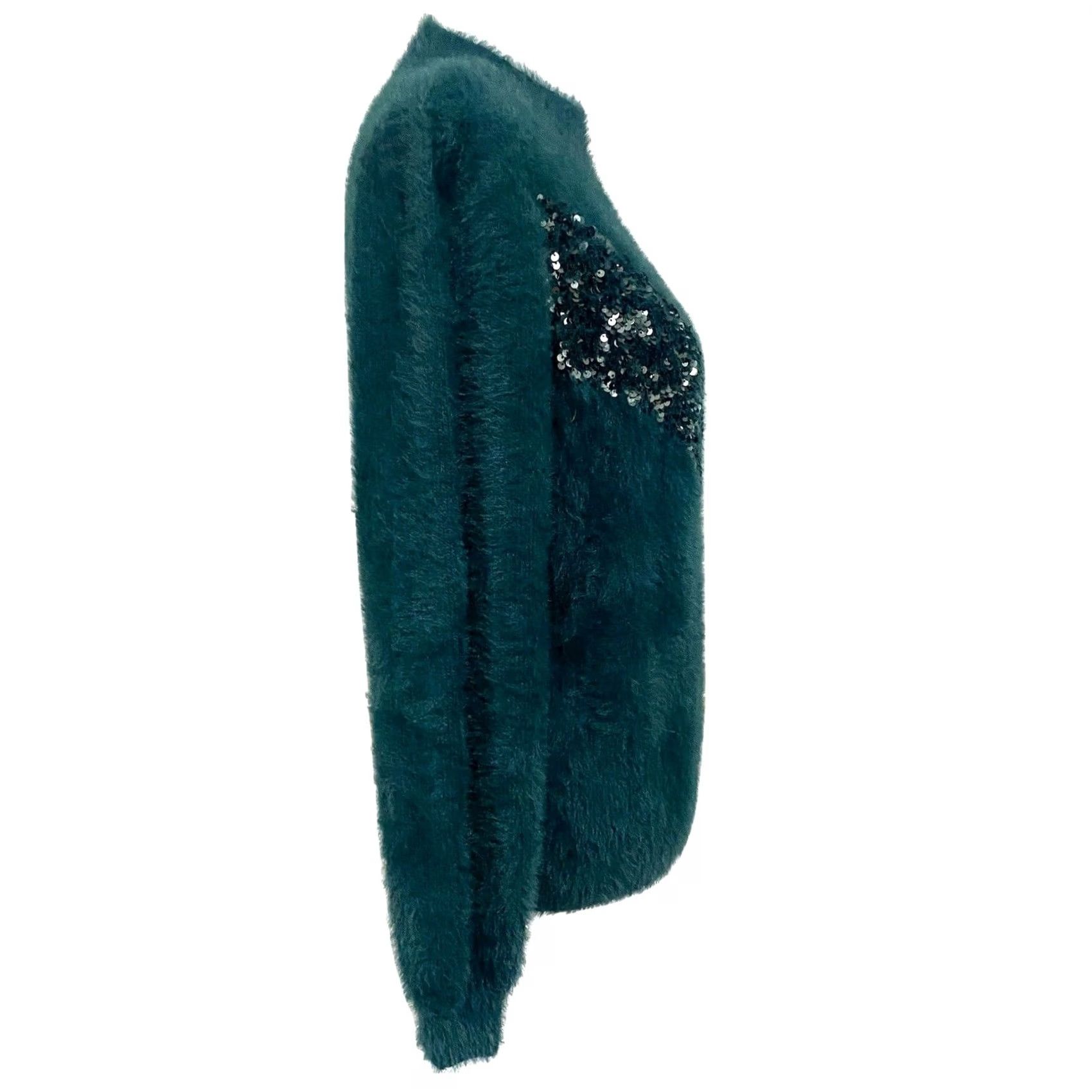 Nine West Cara Santana Nine West Emerald Green Sequin Sweater Fuzzy Soft Women’s Sz M - Pullover Long Sleeve Balloon Sleeve Size M / US 6-8 / IT 42-44 - 7 Thumbnail
