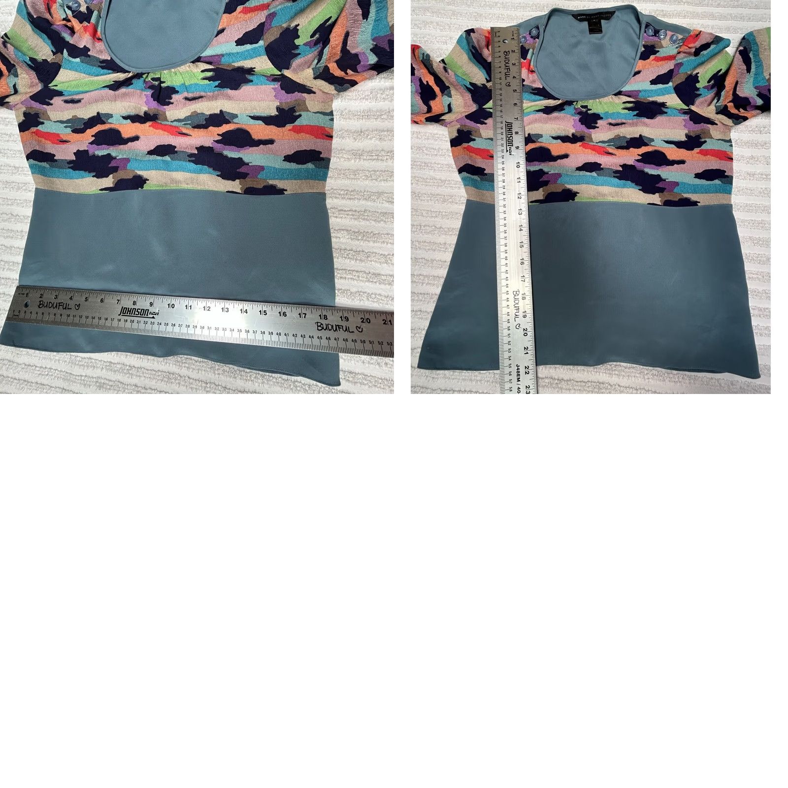 Marc Jacobs Marc by Marc Jacobs Multicolor Camouflage Puff Sleeve Top Shoulder Button Size 4 Womens Shirt Size S / US 4 / IT 40 - 8 Thumbnail