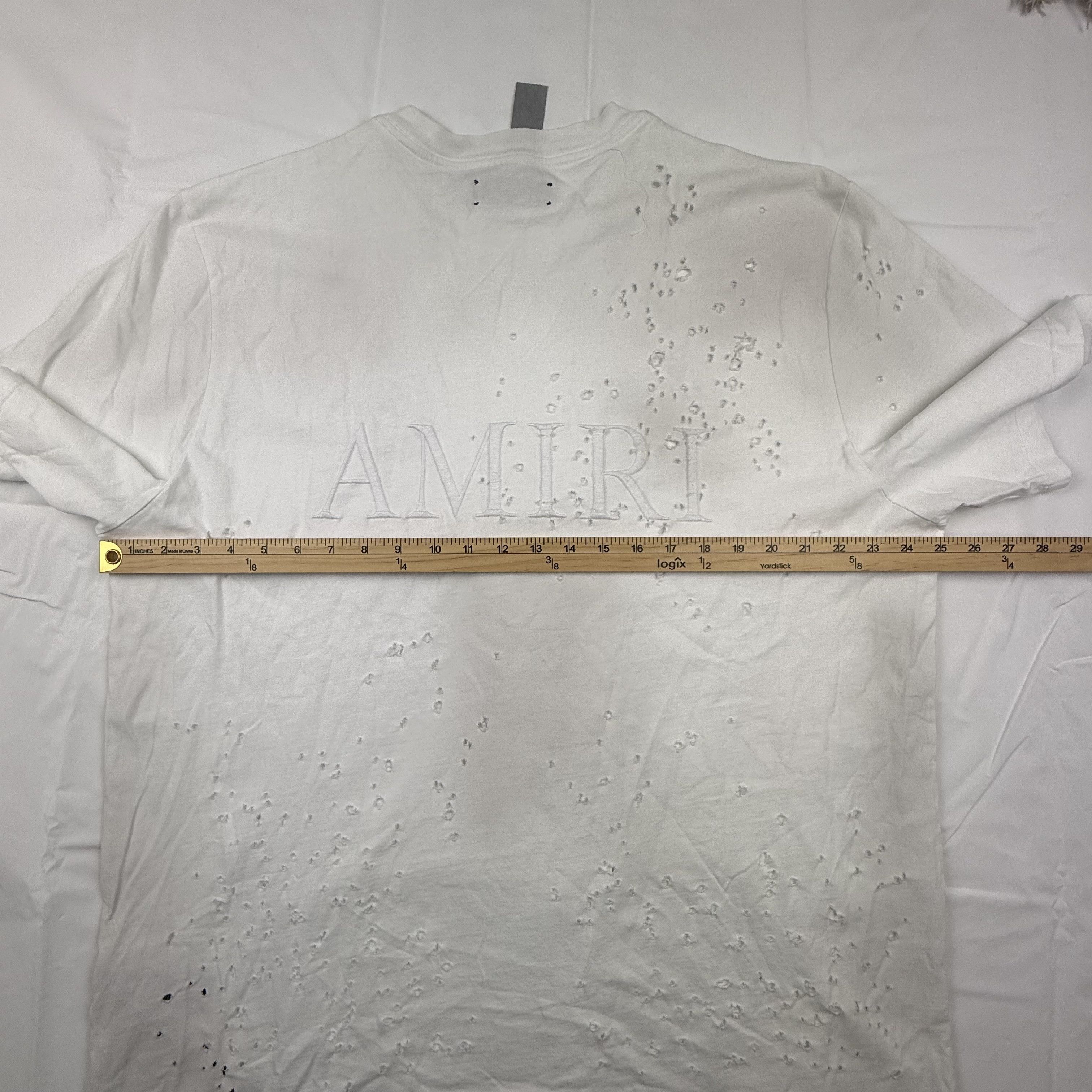 Amiri Amiri Shotgun Embroidered White Distressed Logo T-Shirt Size US XXL / EU 58 / 5 - 12 Thumbnail